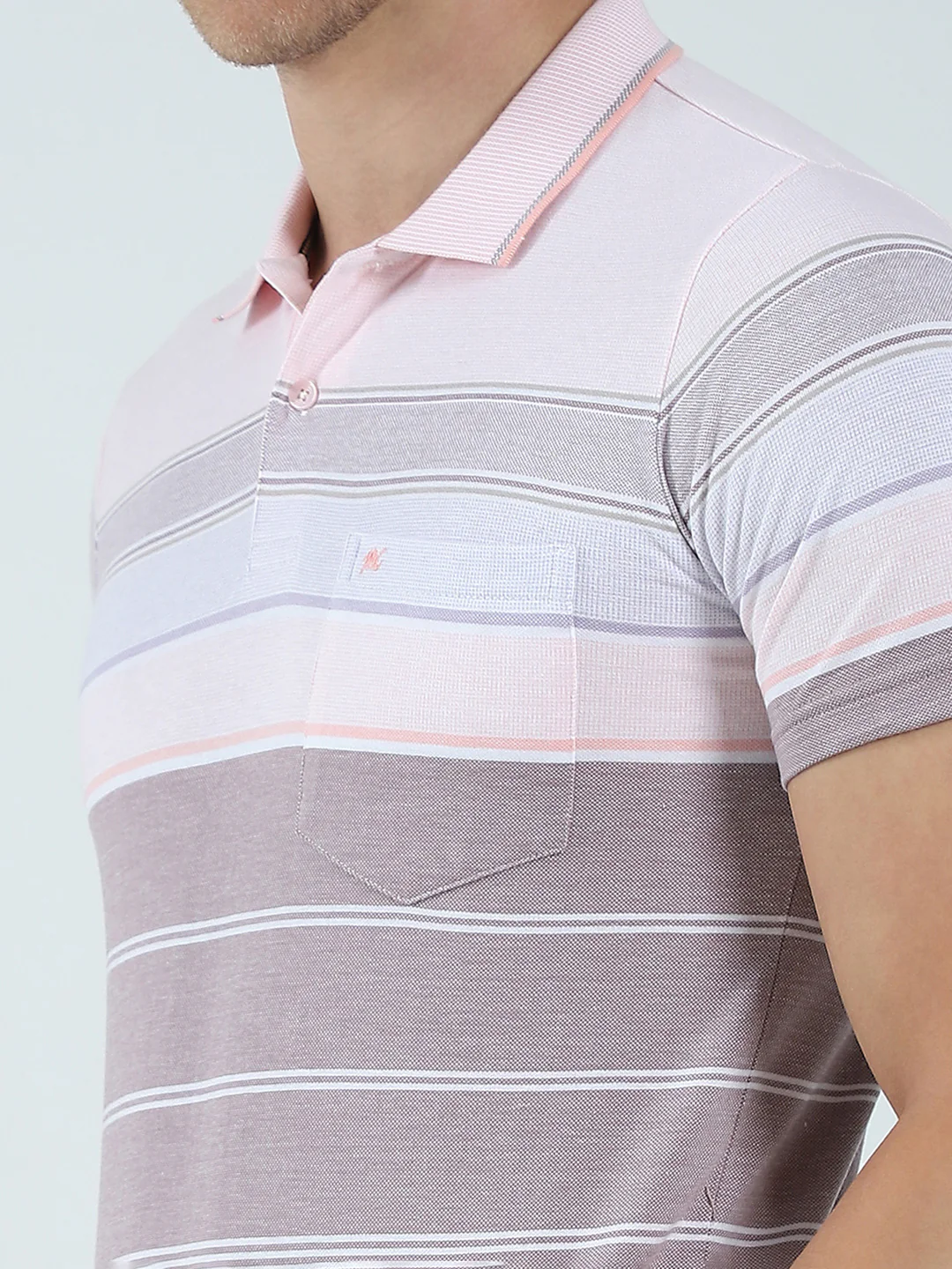 Men Pink Stripe Collar Half Sleeve T-Shirt - Image 6