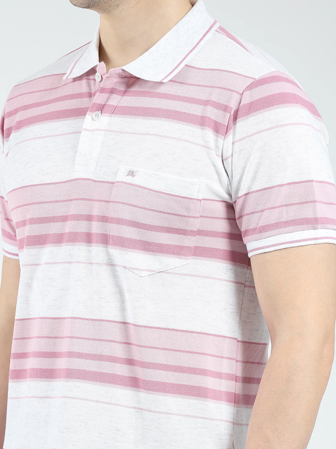 Men Pink Stripe Collar Half Sleeve T-Shirt - Image 6