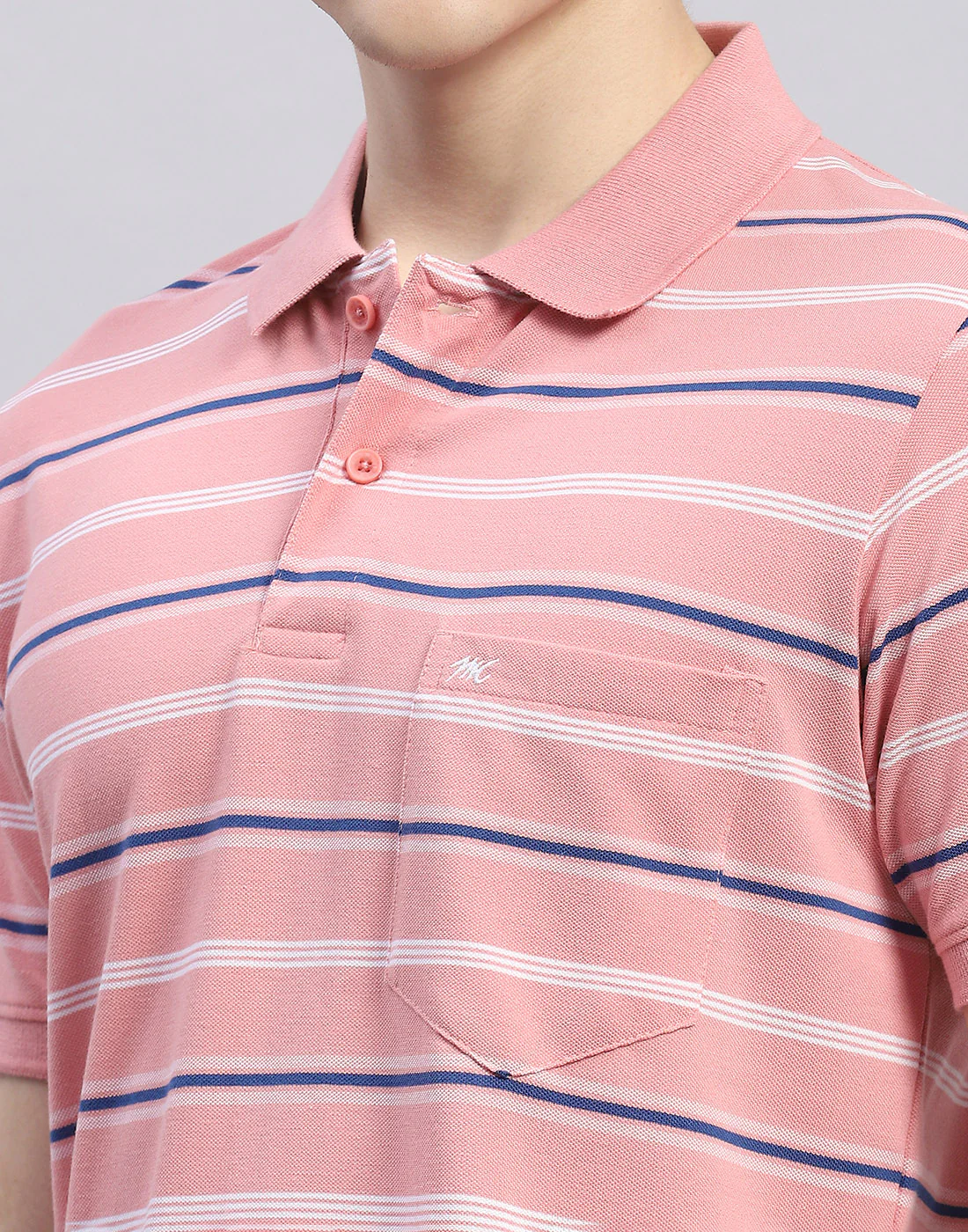 Men Pink Stripe Polo Collar Half Sleeve T-Shirt - Image 7