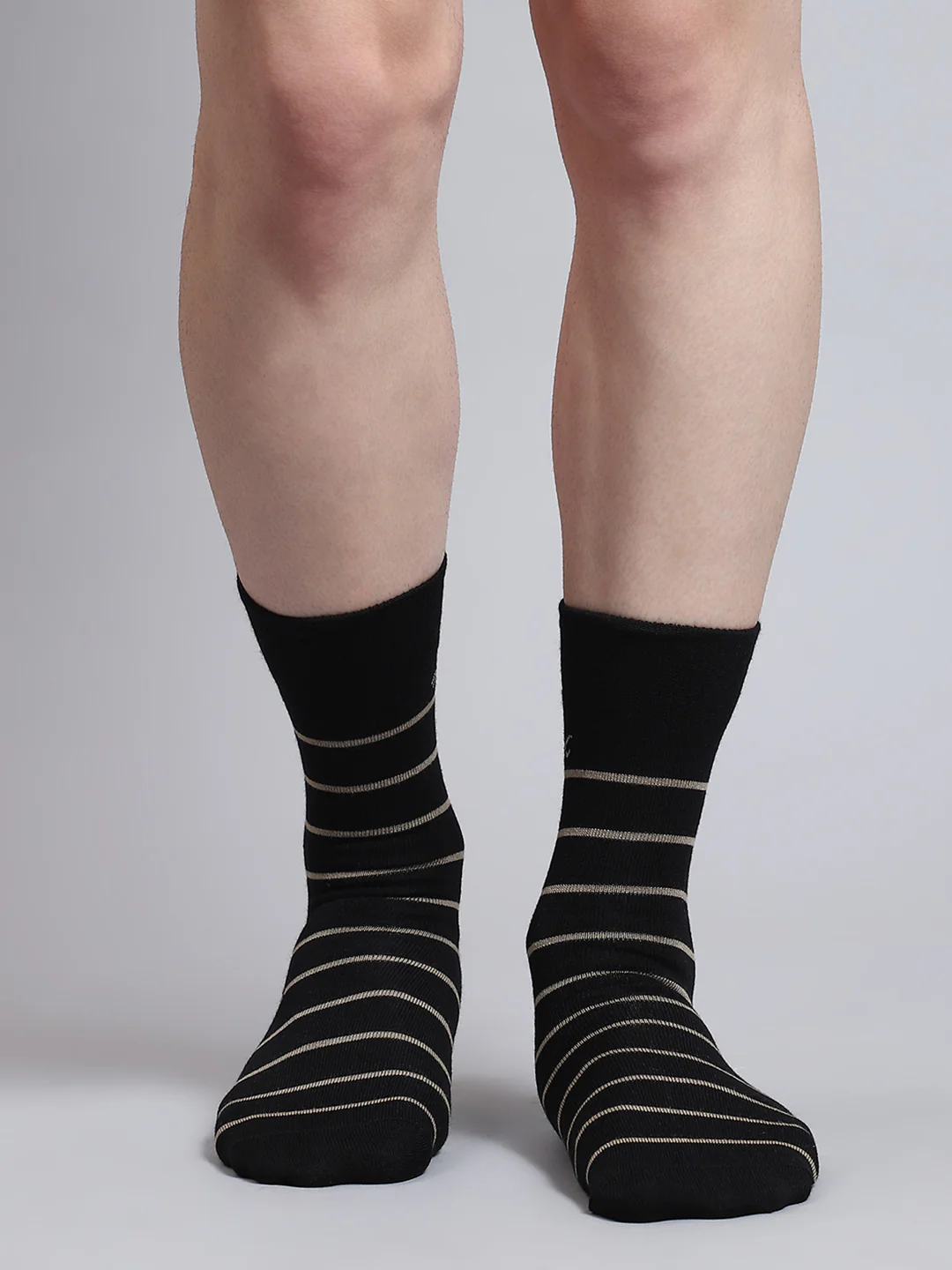 Men Pure Wool Stripe Mid Calf Length Socks (1 Pair) - Image 2