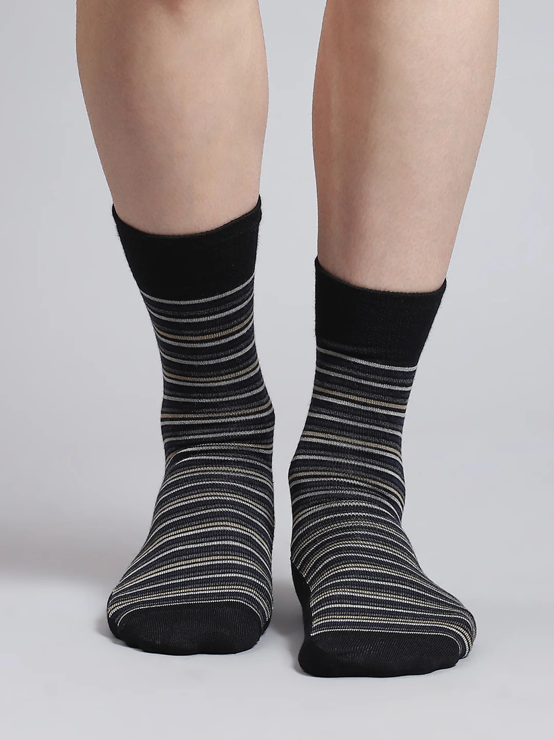 Men Pure Wool Stripe Mid Calf Length Socks (1 Pair) - Image 2