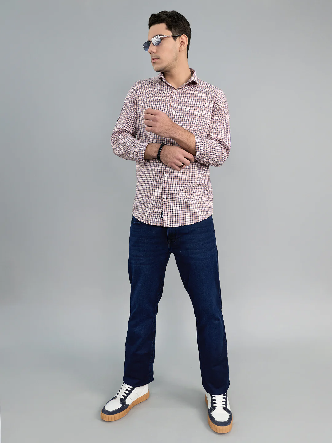 Men Purple Check Collar Full Sleeve Shirt - Image 6
