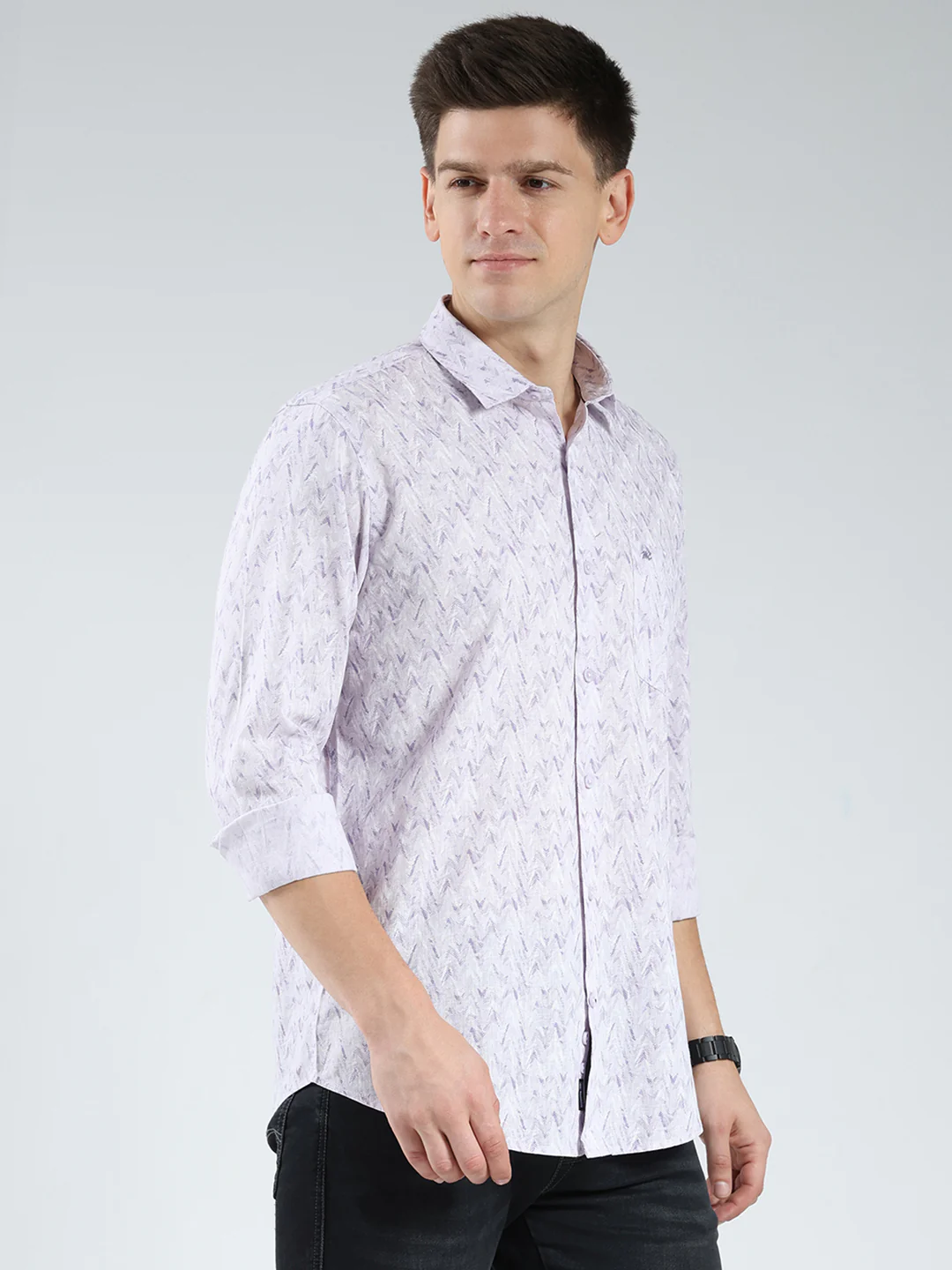 Men Purple Printed Collar Full Sleeve Shirt - Image 4
