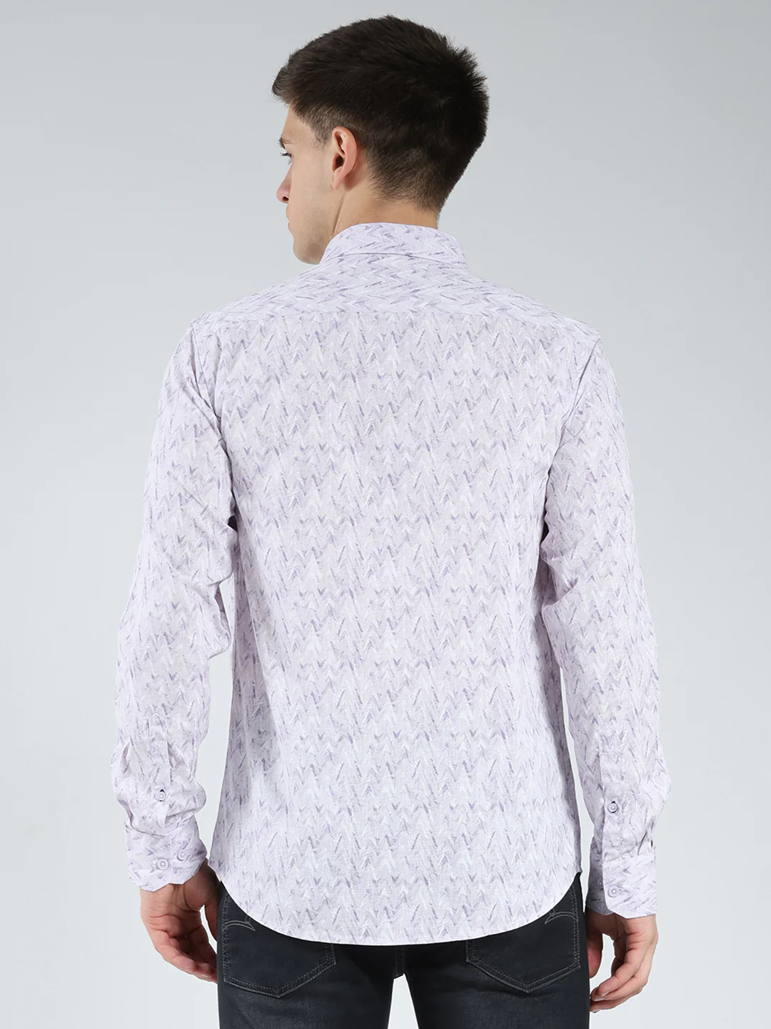 Men Purple Printed Collar Full Sleeve Shirt - Image 5