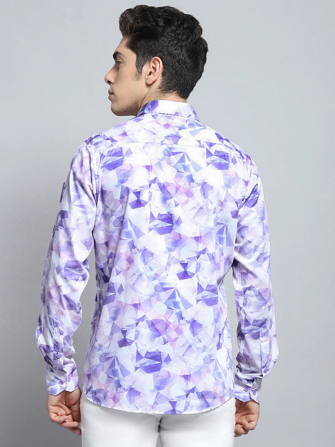 Men Purple Printed Collar Full Sleeve Shirt - Image 5