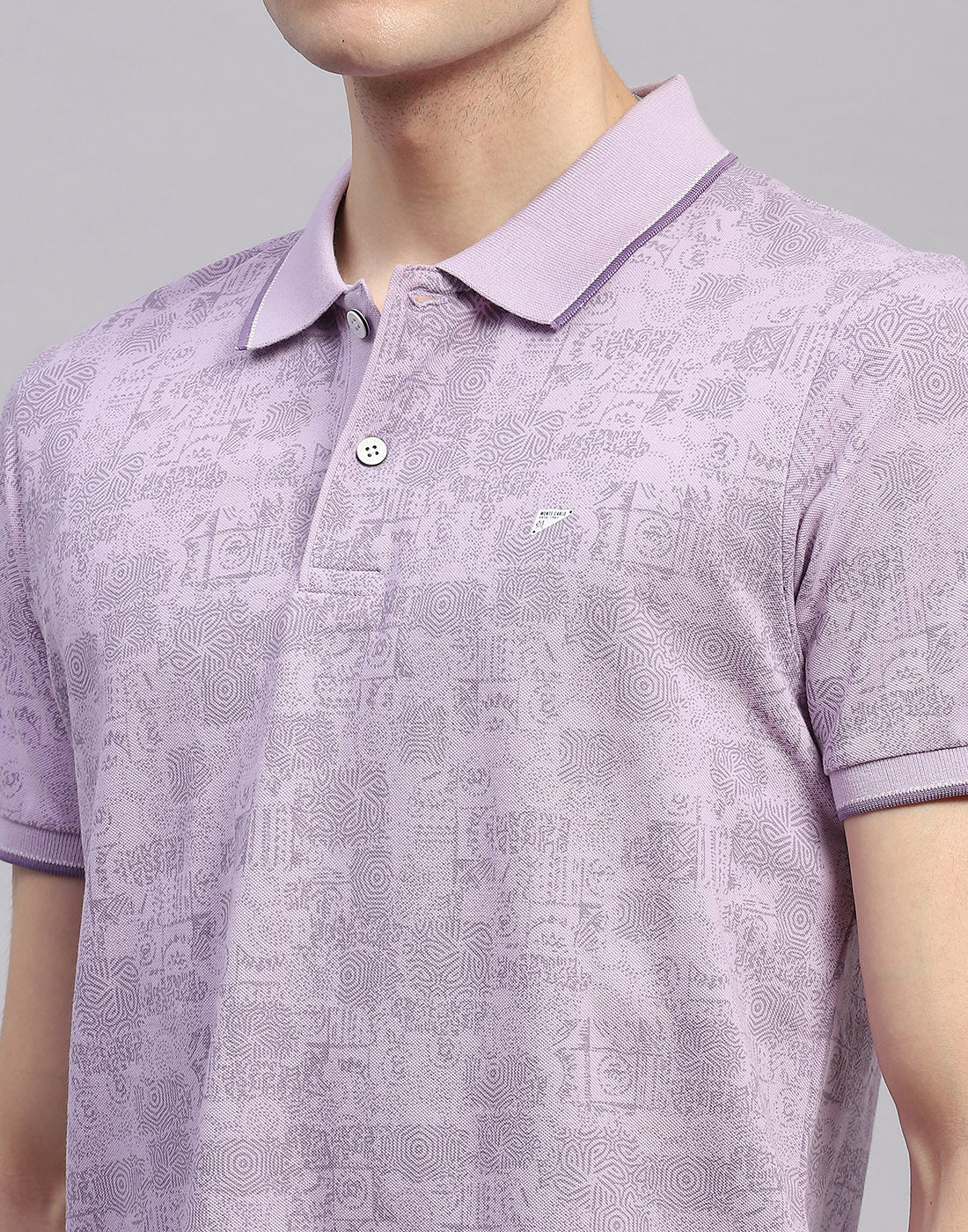 Men Purple Printed Polo Collar Half Sleeve T-Shirt - Image 6
