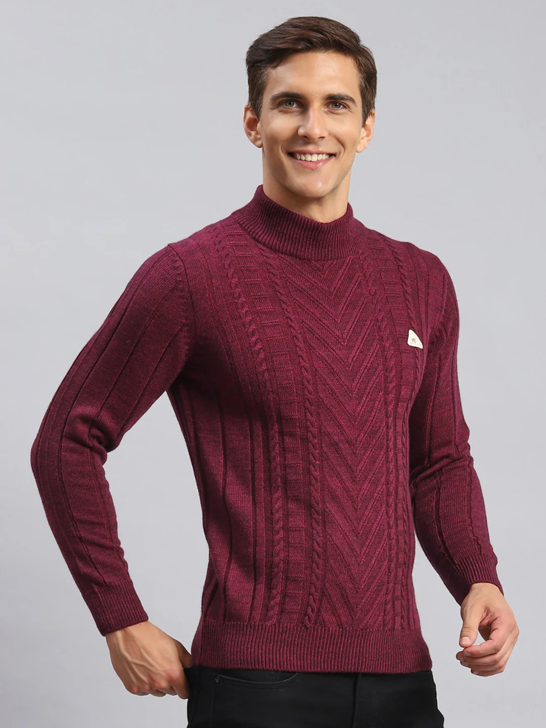 Men Purple Self Design Wool blend Pullover - Image 3