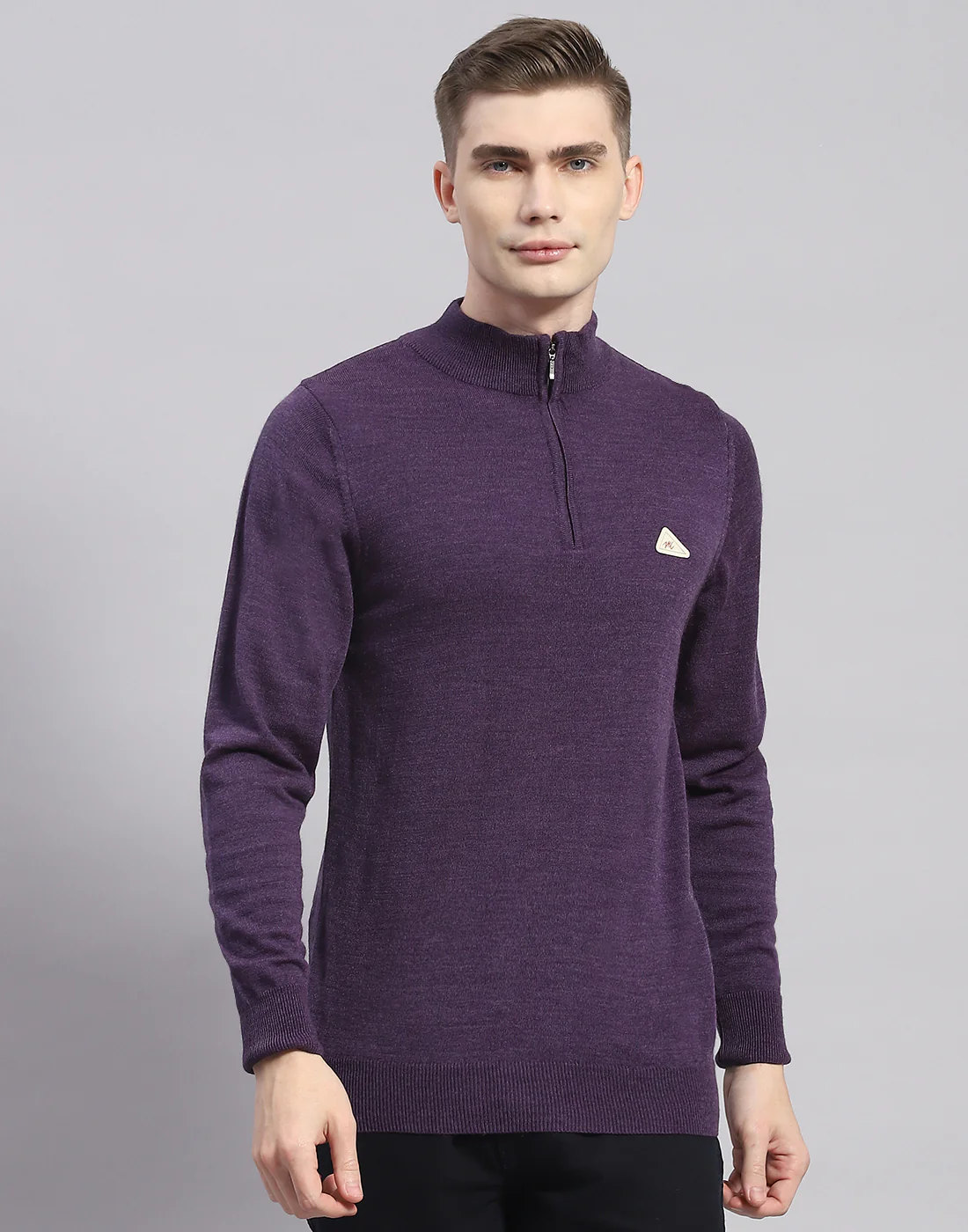 Men Purple Solid H Neck Full Sleeve Pullover - Image 3