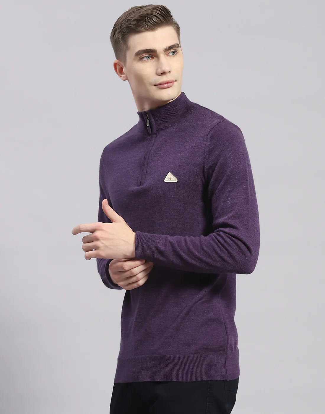 Men Purple Solid H Neck Full Sleeve Pullover - Image 4