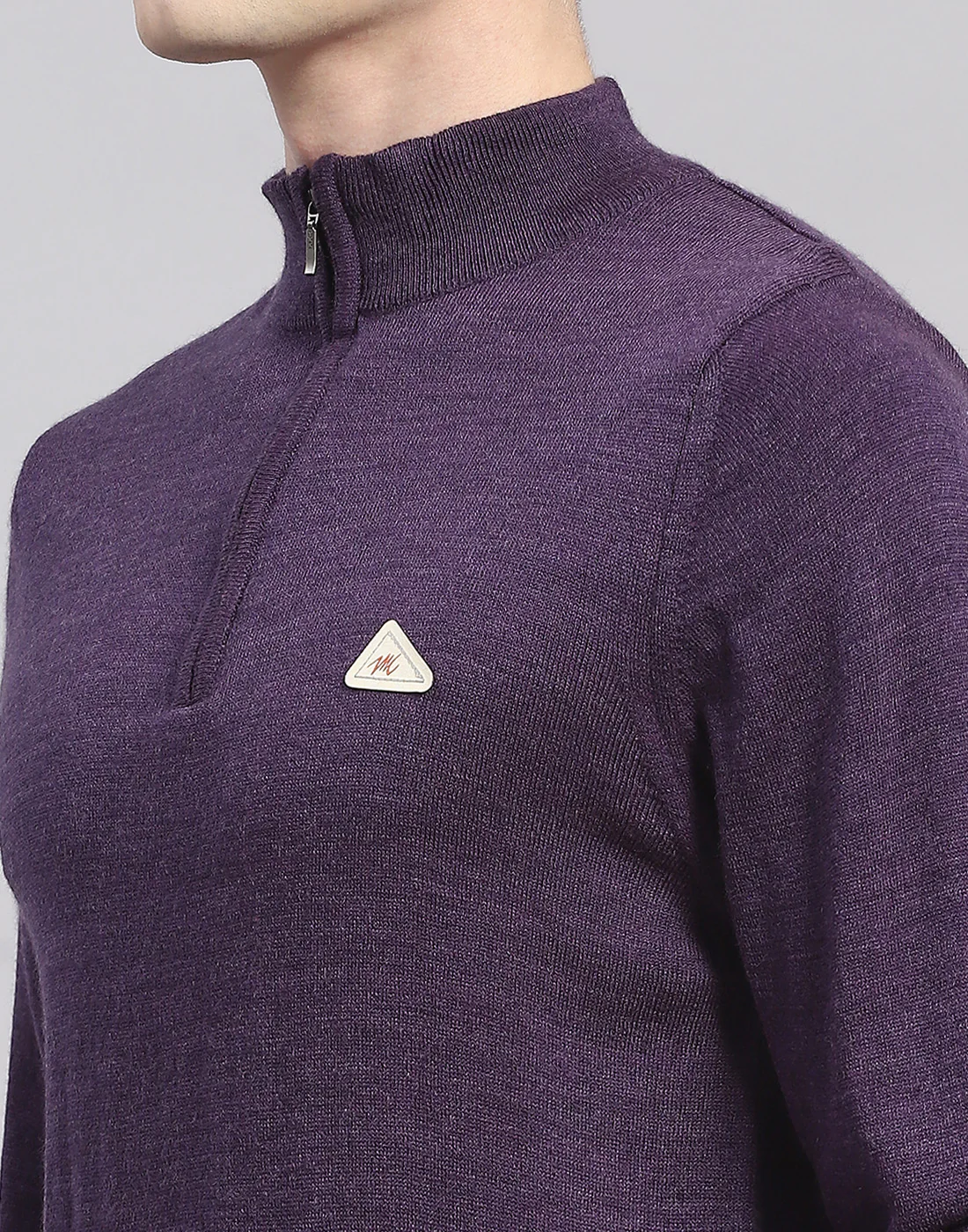Men Purple Solid H Neck Full Sleeve Pullover - Image 7