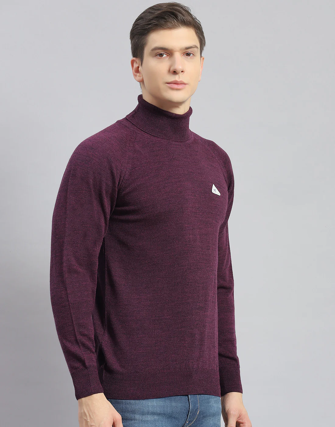 Men Purple Solid H Neck Full Sleeve Pullover - Image 4