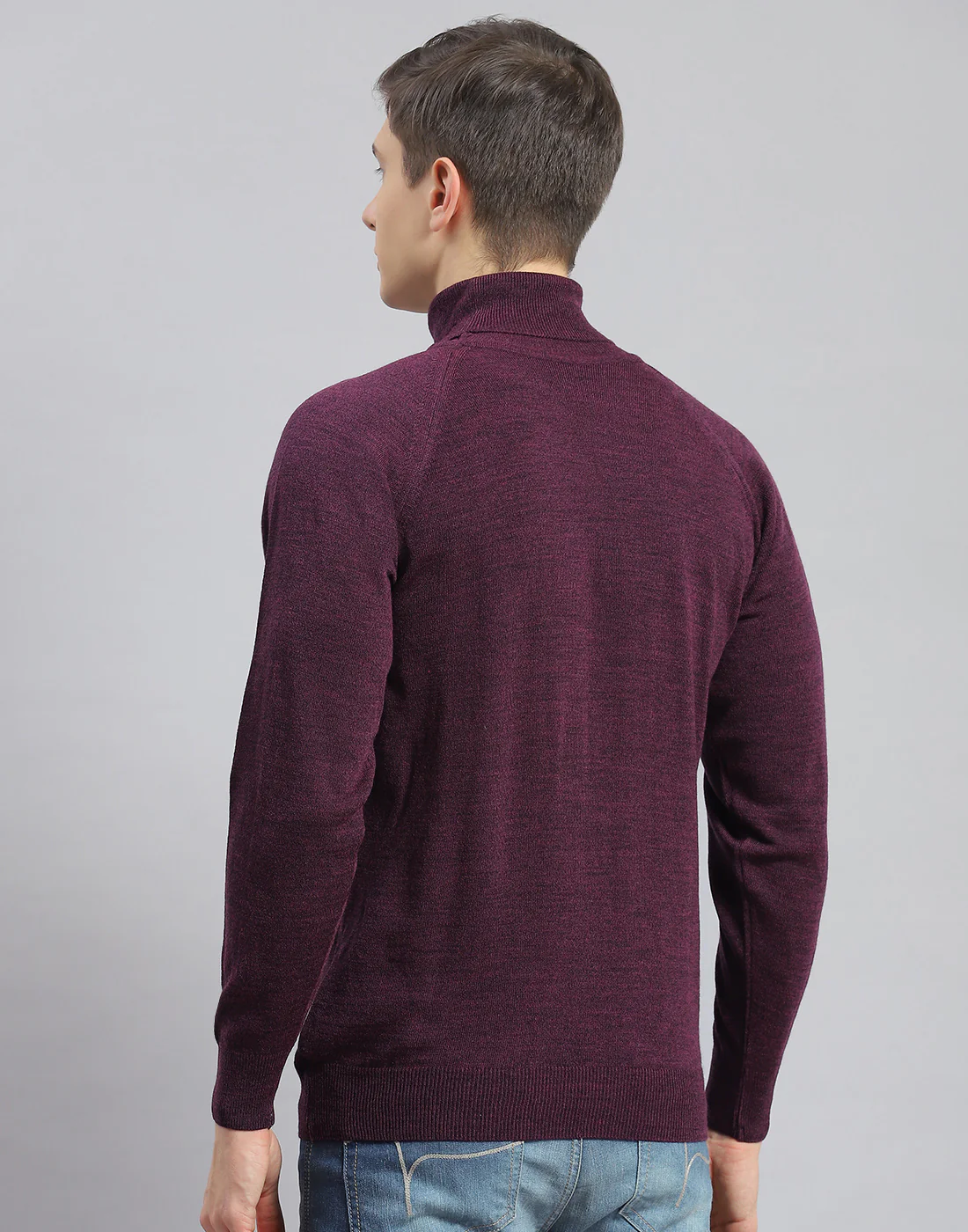 Men Purple Solid H Neck Full Sleeve Pullover - Image 5