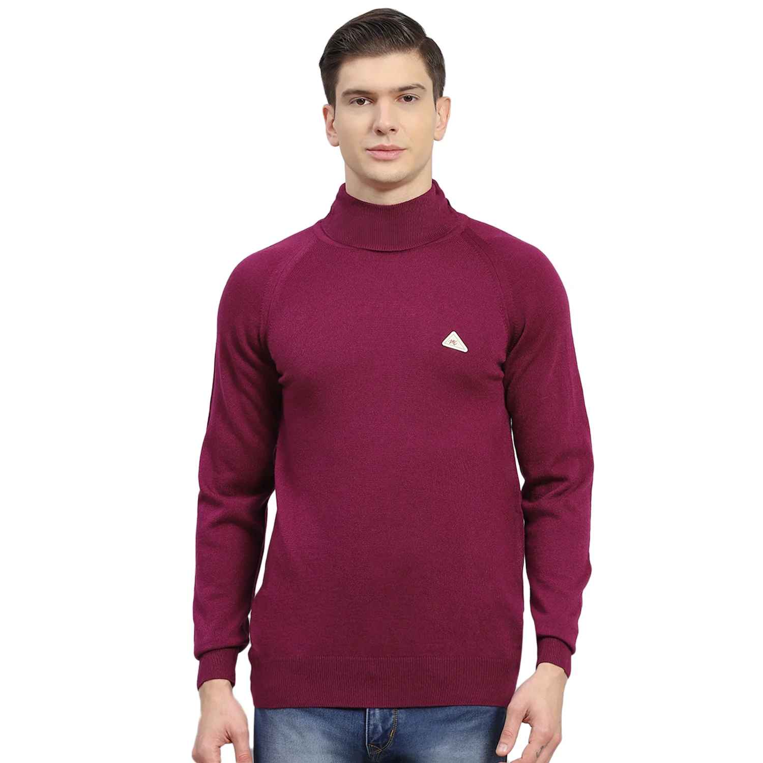 Men Purple Solid H Neck Full Sleeve Sweater - Image 5