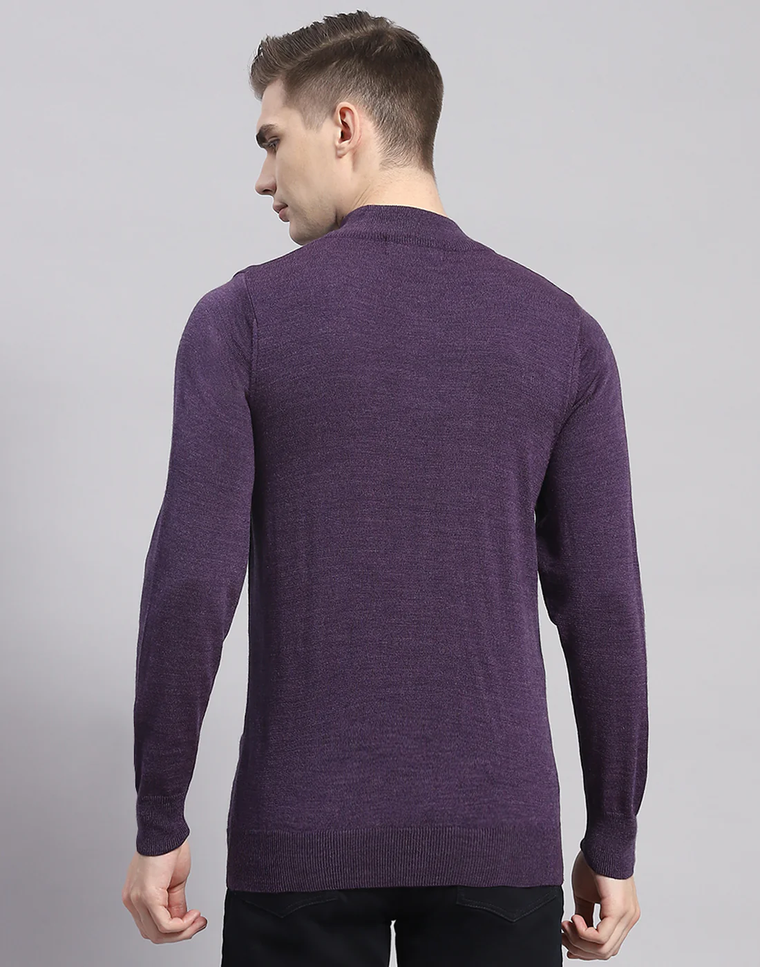 Men Purple Solid High Neck Full Sleeve Pullover - Image 6
