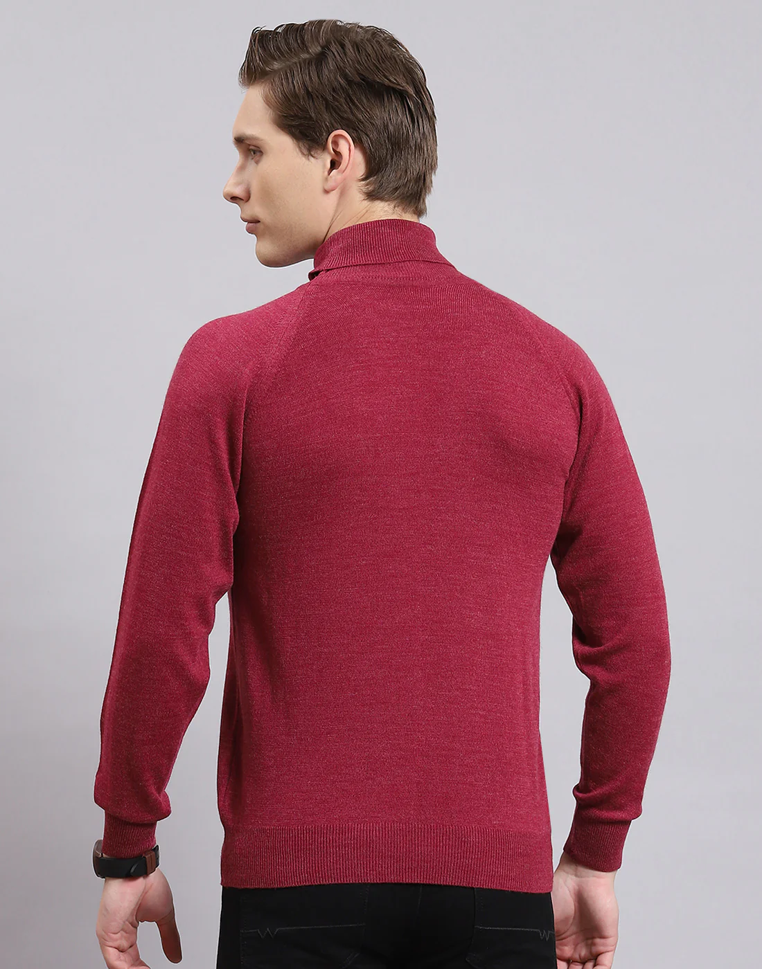 Men Purple Solid High Neck Full Sleeve Pullover - Image 5