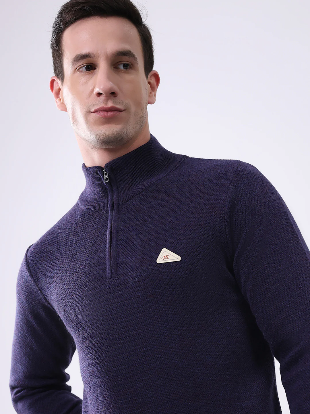 Men Purple Solid Mock Neck Full Sleeve Pullover - Image 6