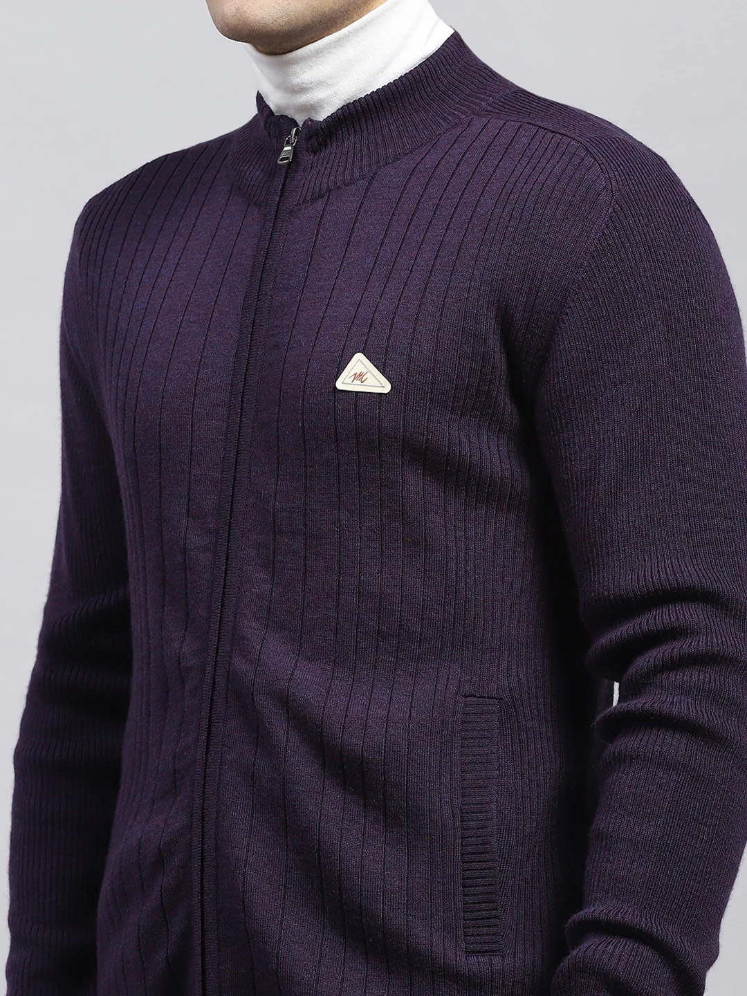 Men Purple Solid Round Neck Full Sleeve Pullover - Image 6