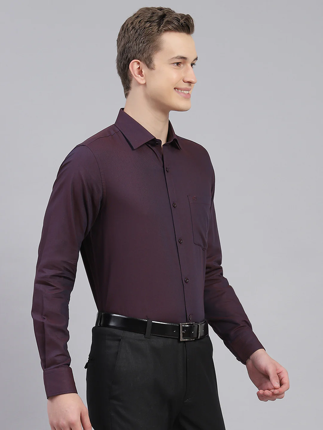 Men Purple Solid Shirt - Image 3