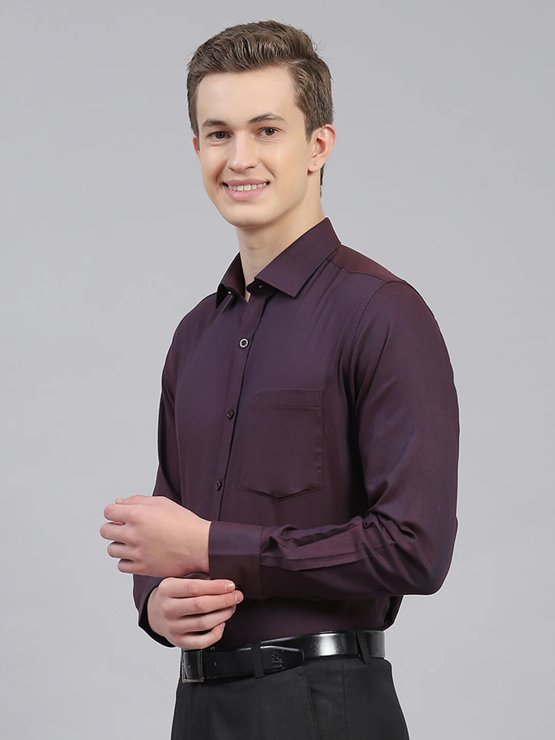 Men Purple Solid Shirt - Image 4