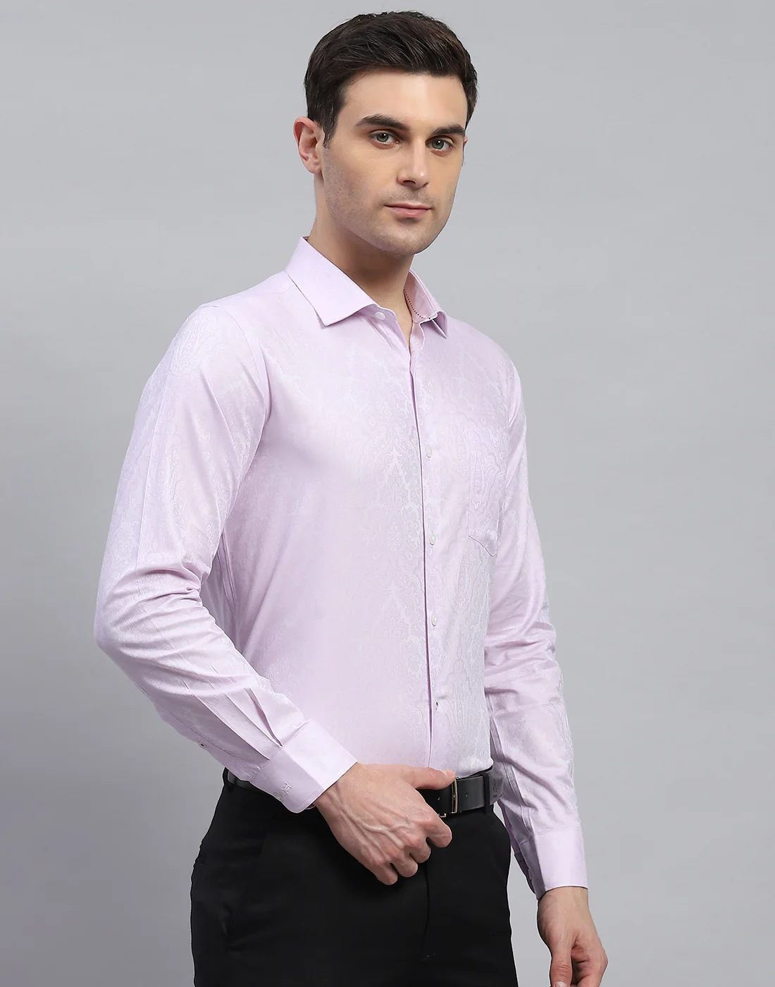 Men Purple Solid Spread Collar Full Sleeve Shirt - Image 4