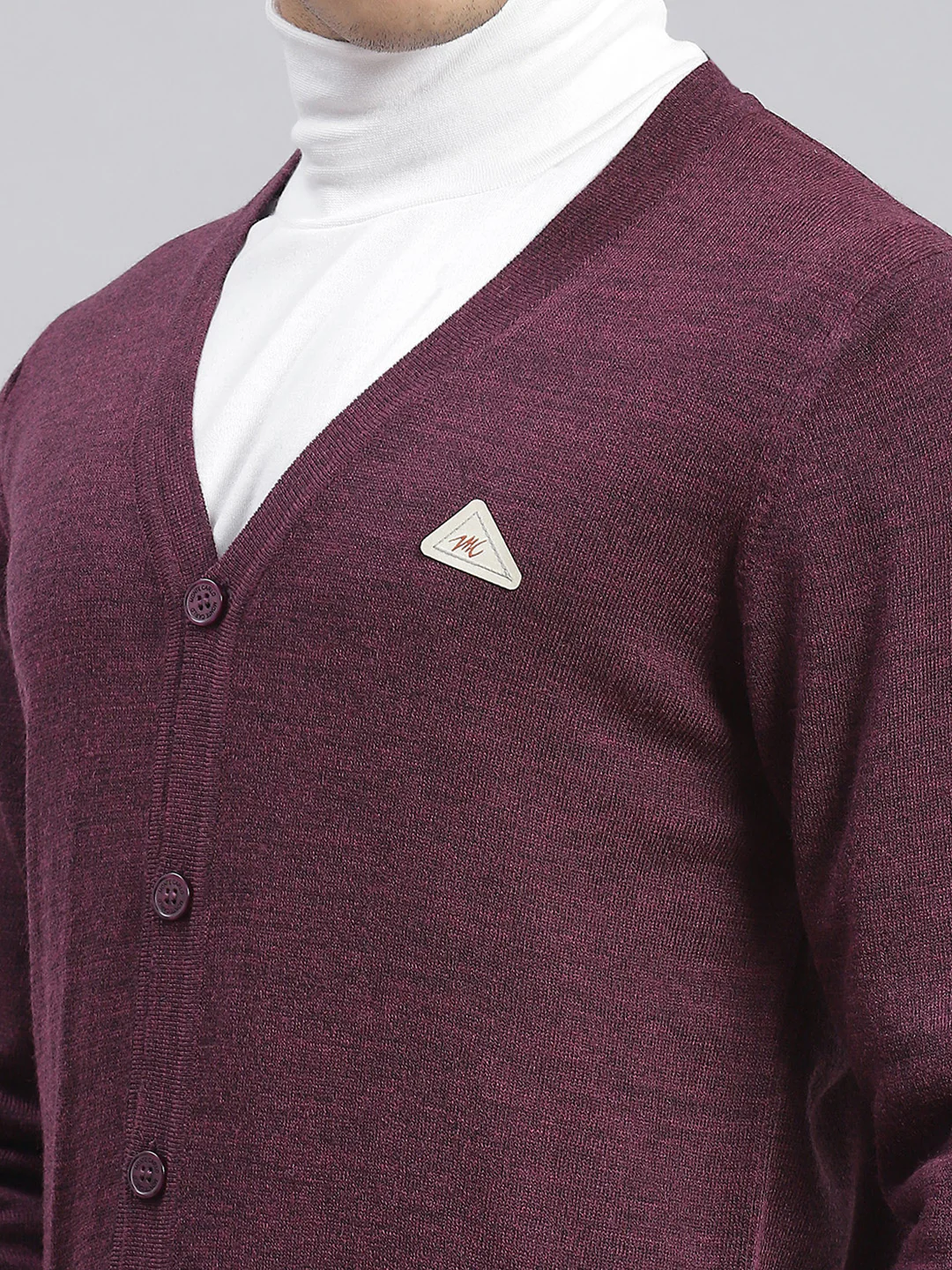 Men Purple Solid V Neck Full Sleeve Cardigans - Image 5