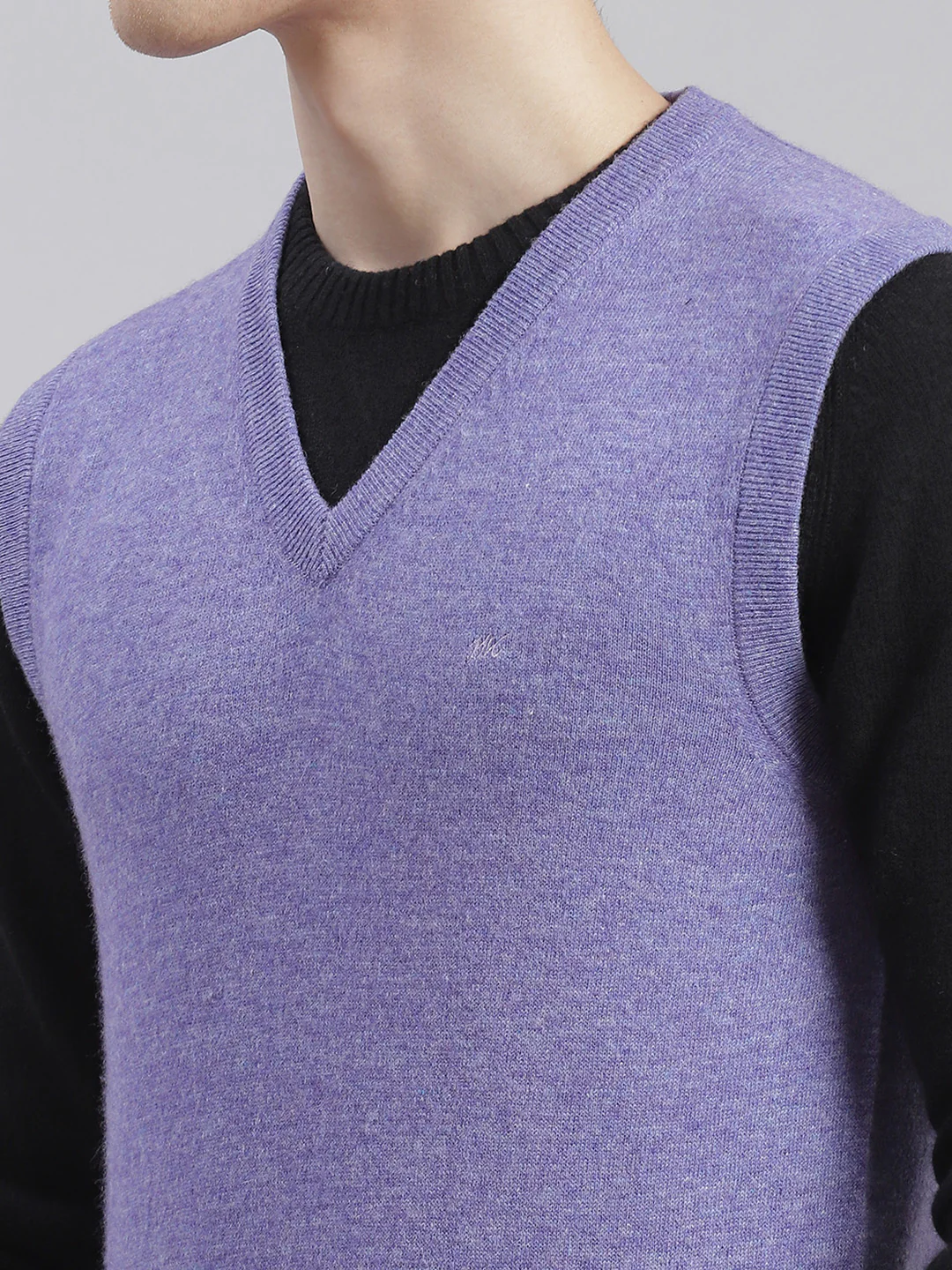 Men Purple Solid V Neck Sleeveless Sweaters/Pullovers - Image 6