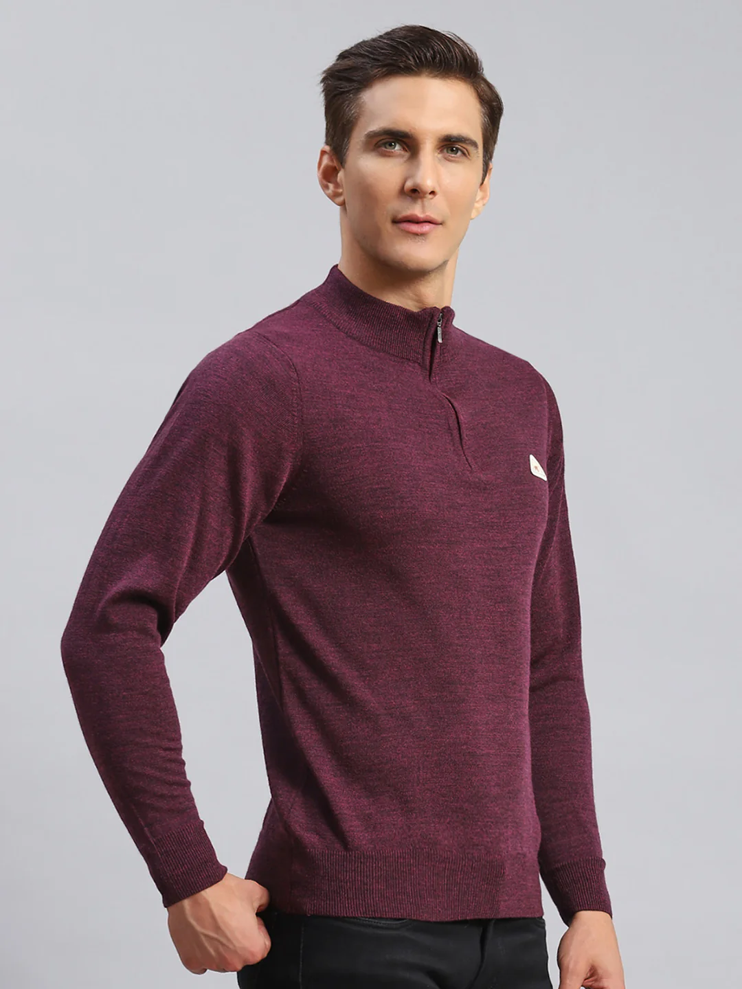 Men Purple Solid Wool blend Pullover - Image 3