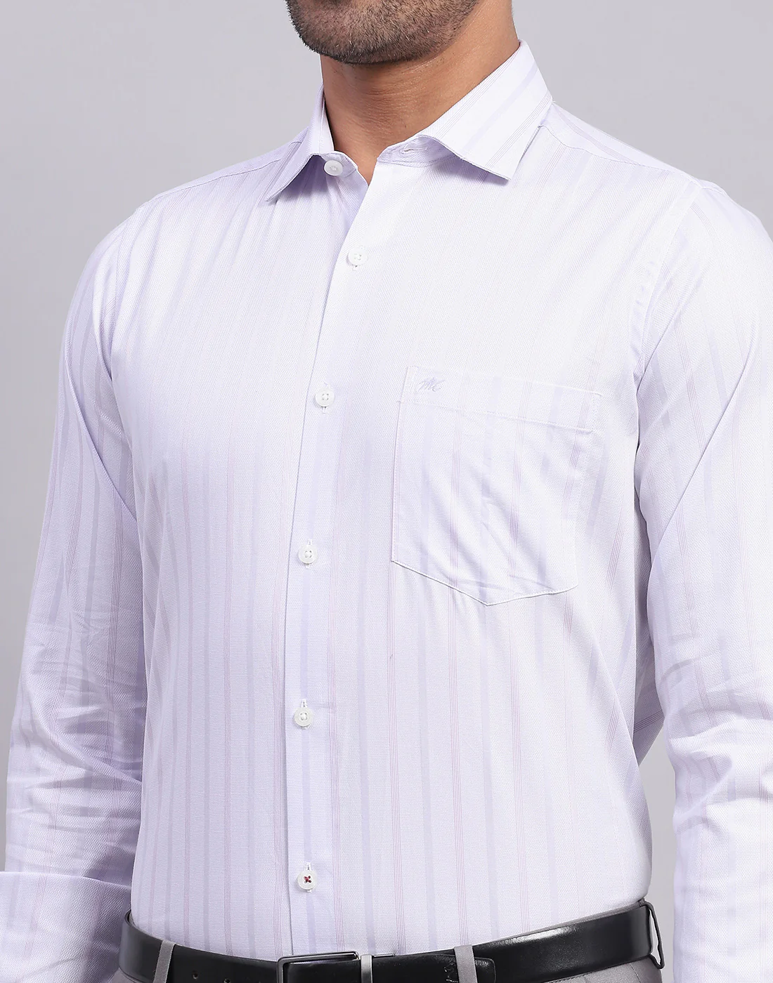 Men Purple Stripe Collar Full Sleeve Shirt - Image 6
