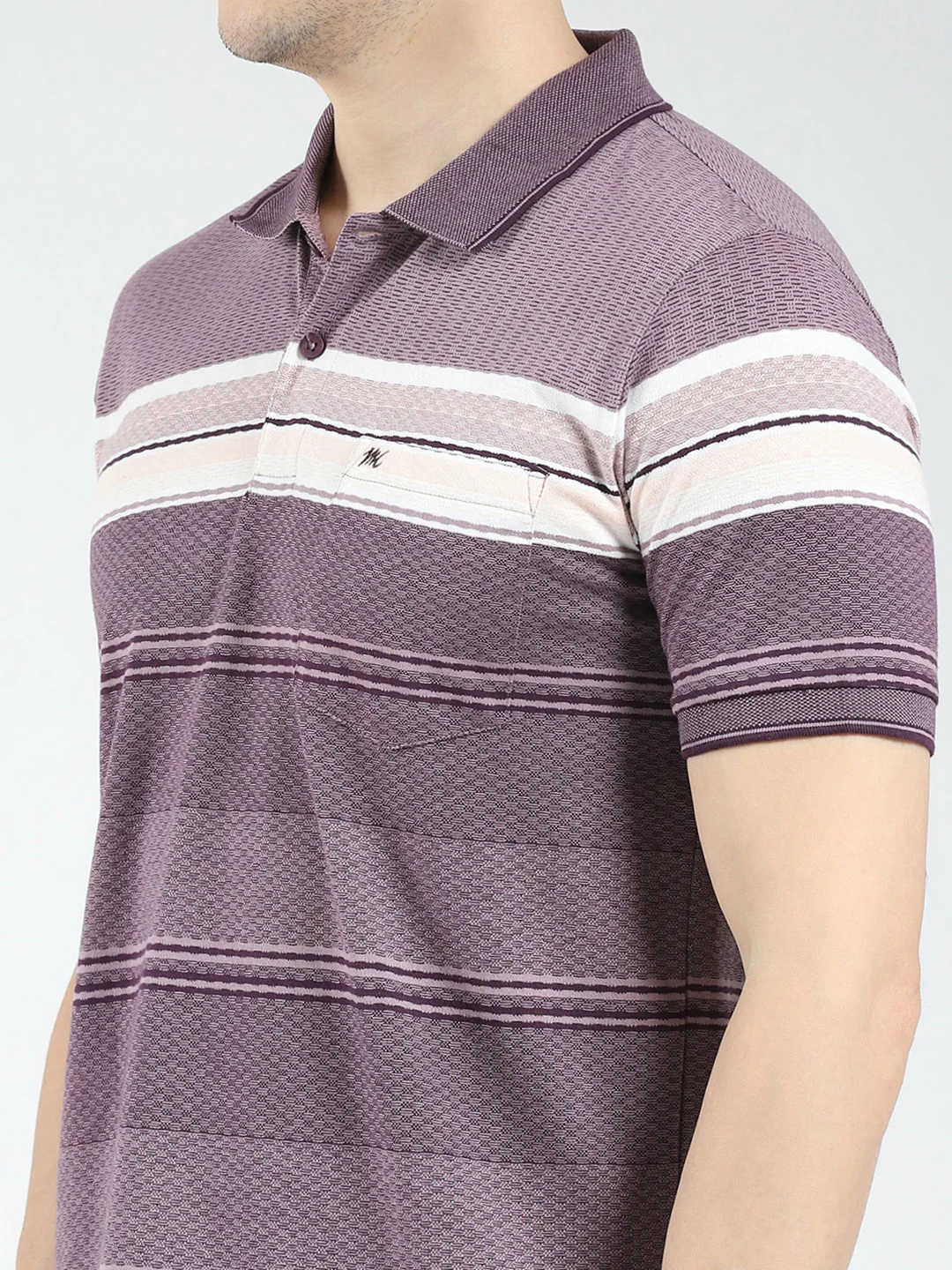 Men Purple Stripe Collar Half Sleeve T-Shirt - Image 6