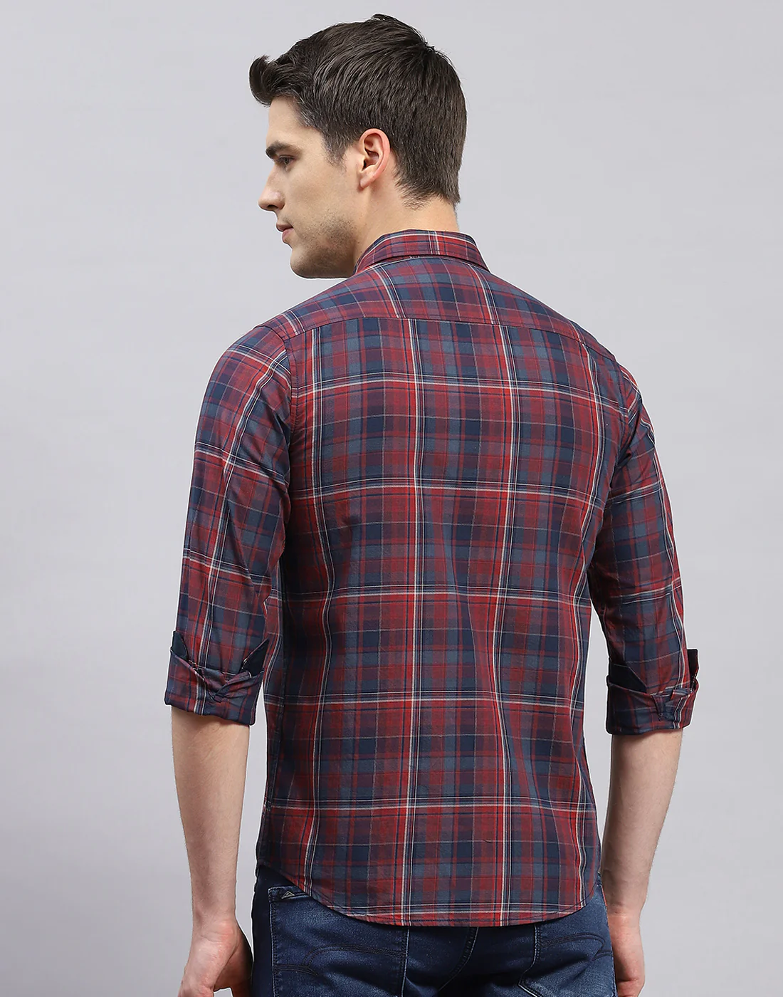 Men Red Check Collar Full Sleeve Shirt - Image 5