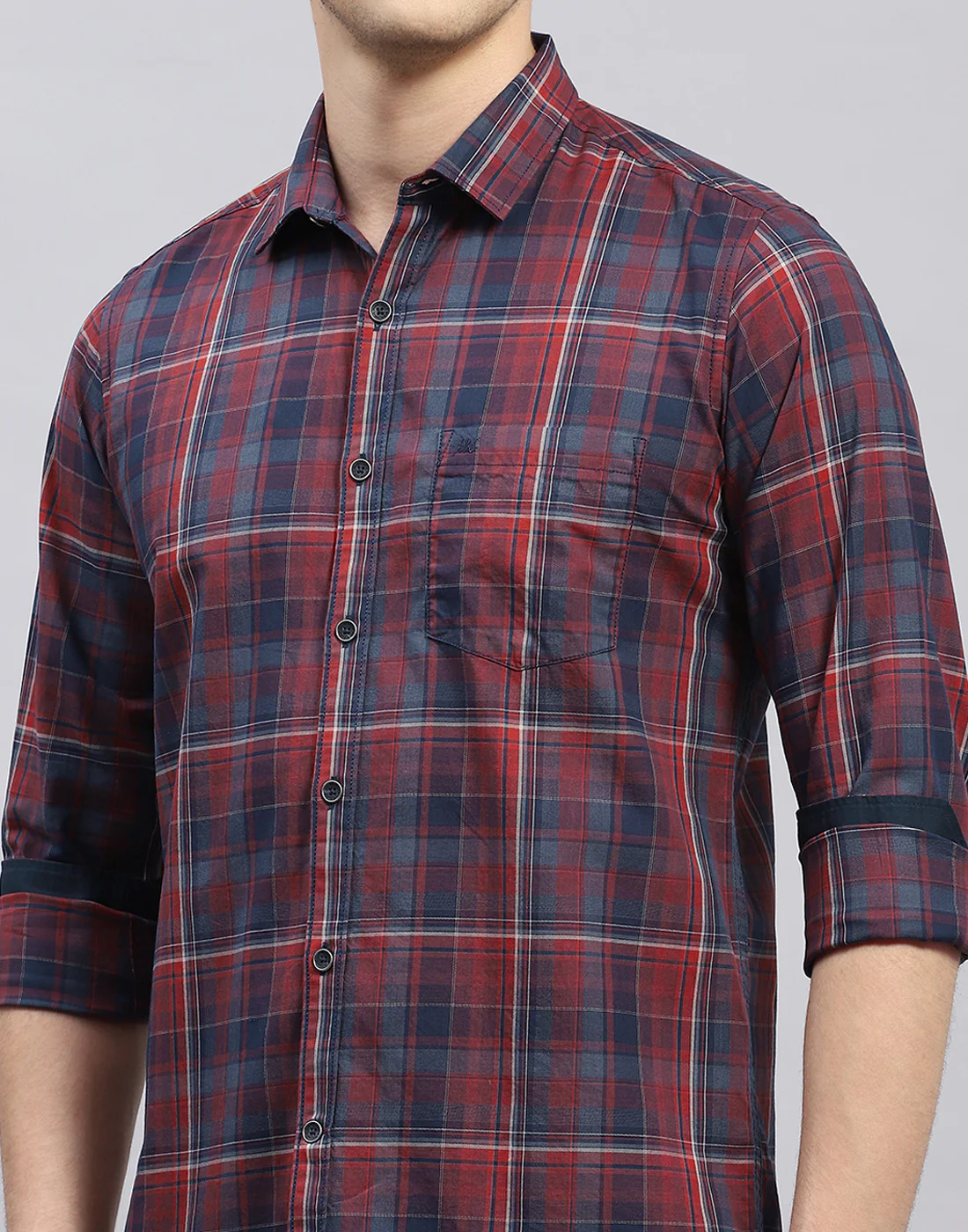 Men Red Check Collar Full Sleeve Shirt - Image 7
