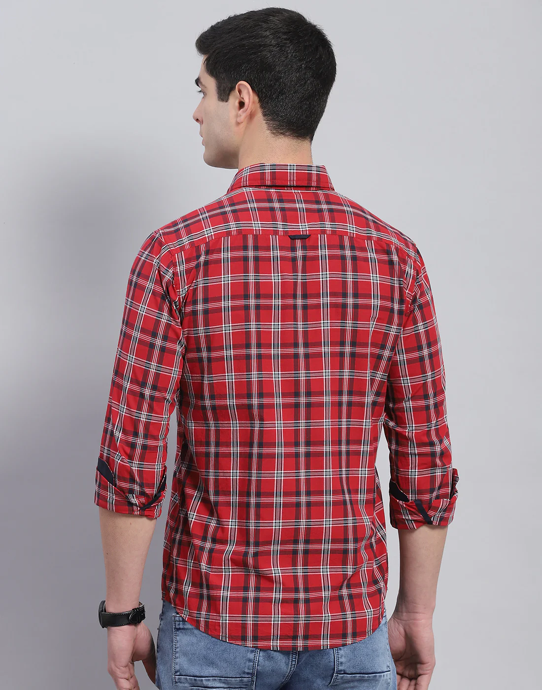 Men Red Check Collar Full Sleeve Shirt - Image 6
