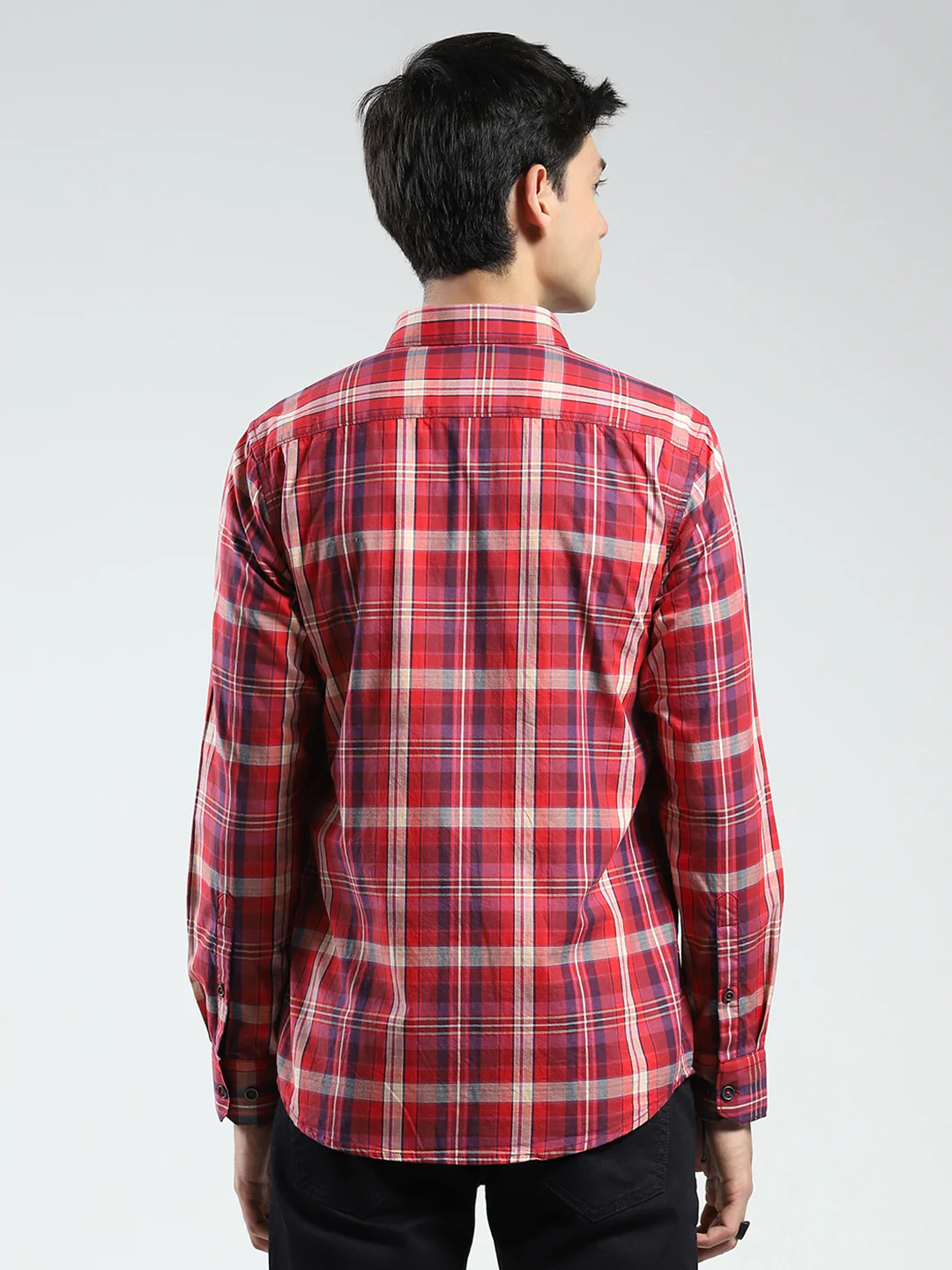 Men Red Check Collar Full Sleeve Shirt - Image 5
