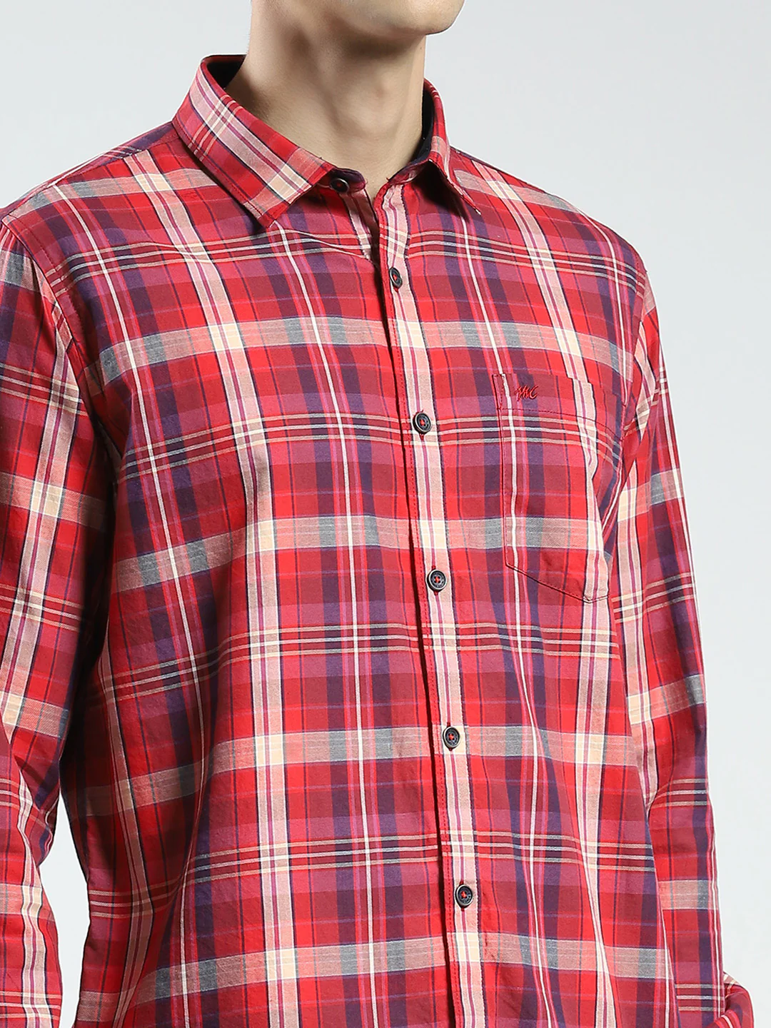 Men Red Check Collar Full Sleeve Shirt - Image 6