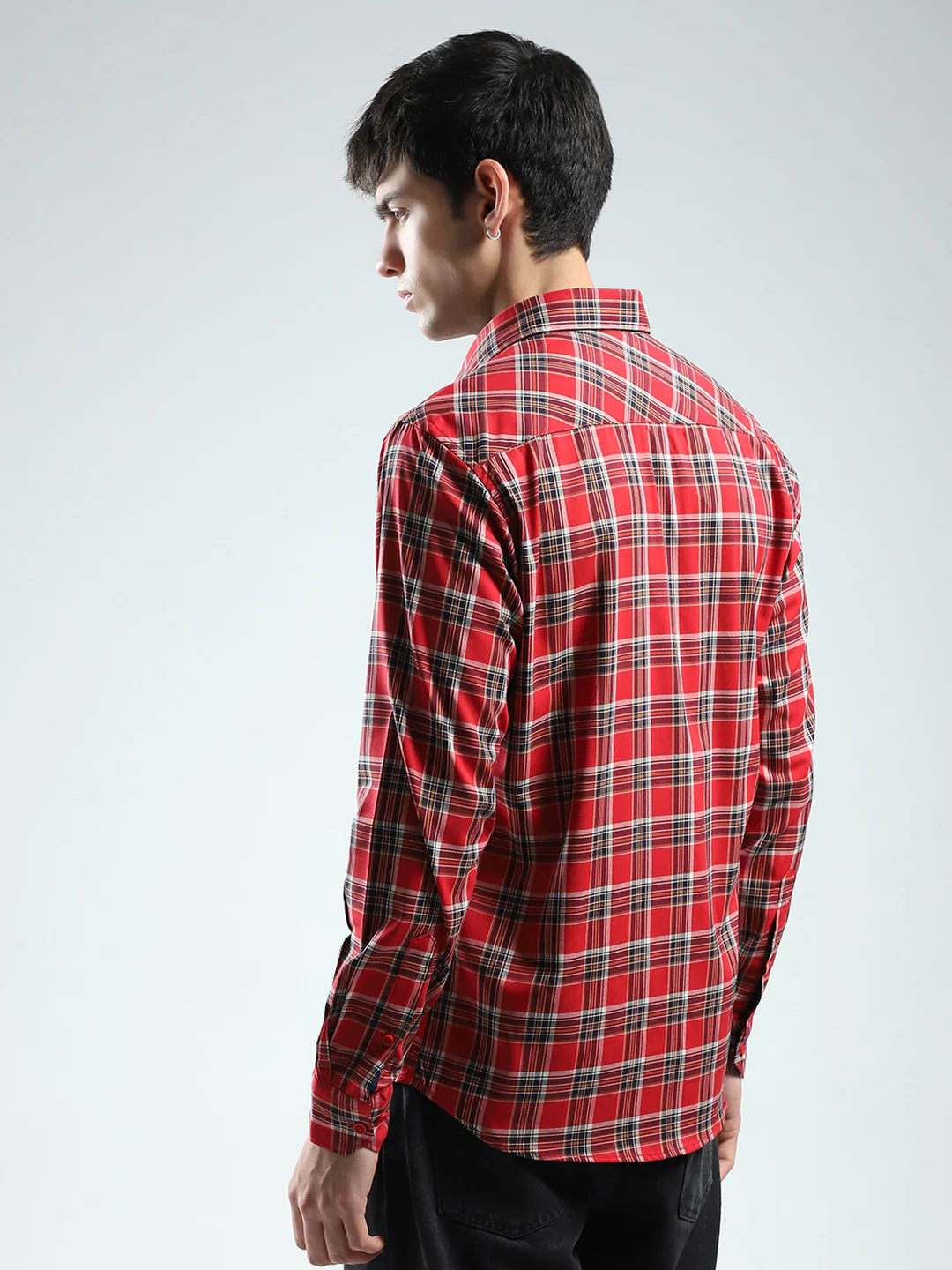 Men Red Check Collar Full Sleeve Shirt - Image 5