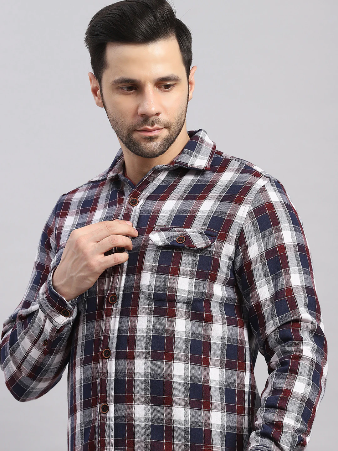Men Red Check Collar Full Sleeve Shirt - Image 6