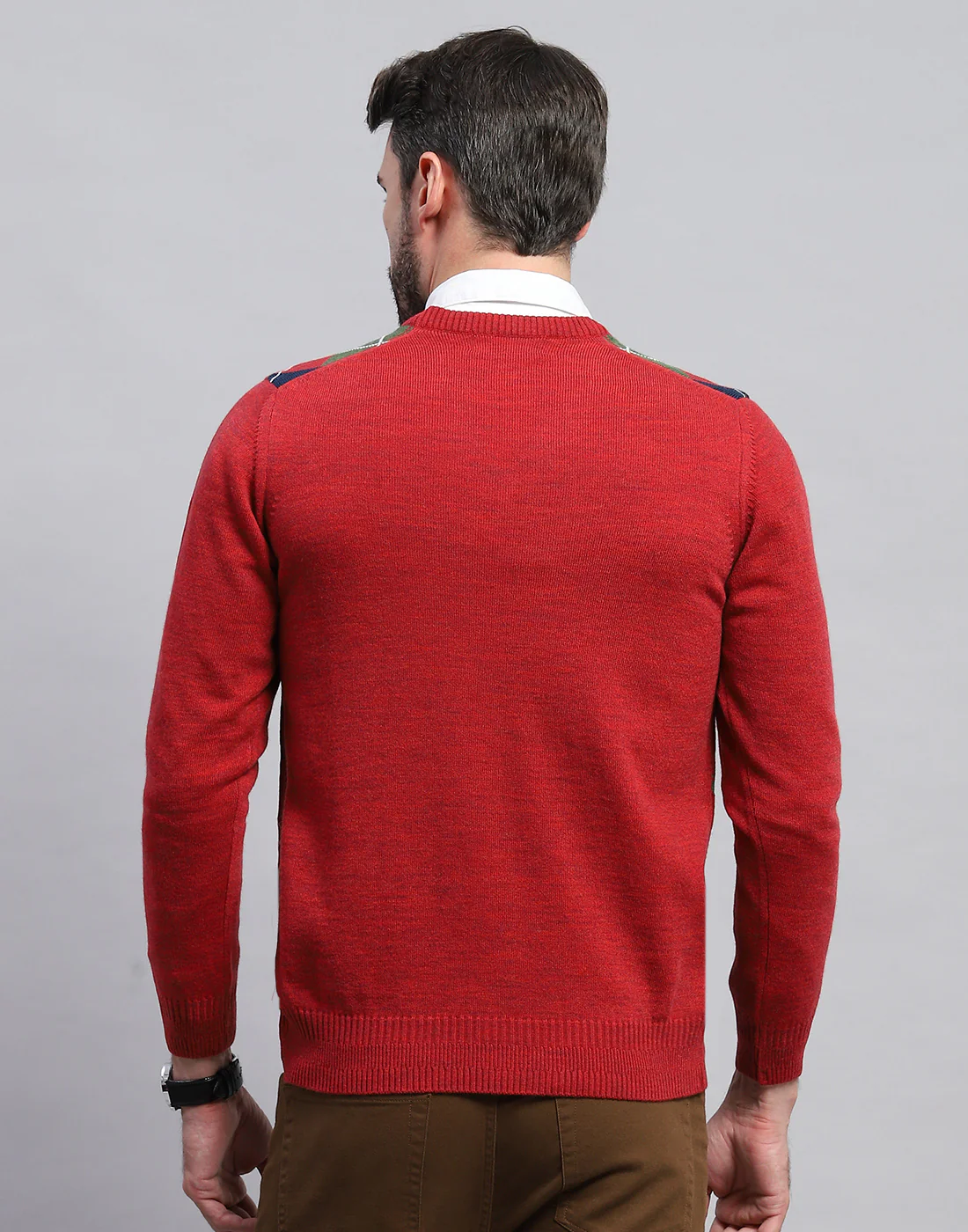 Men Red Geometric V Neck Full Sleeve Pullover - Image 6
