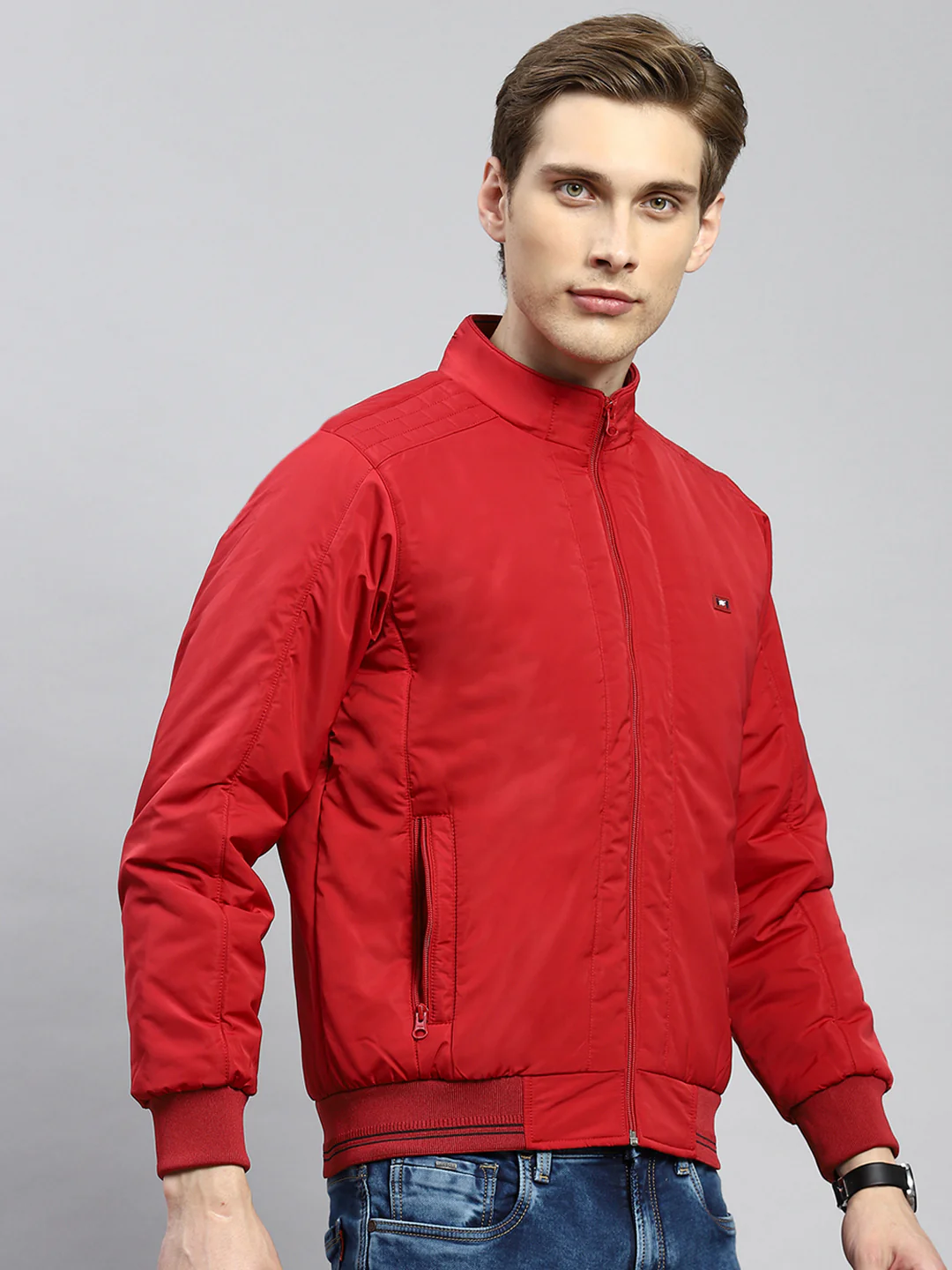 Men Red Plain Jacket - Image 3