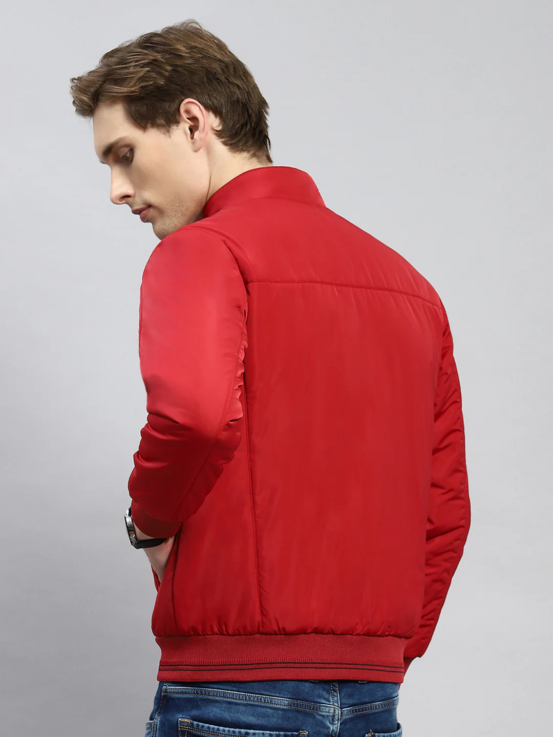 Men Red Plain Jacket - Image 5