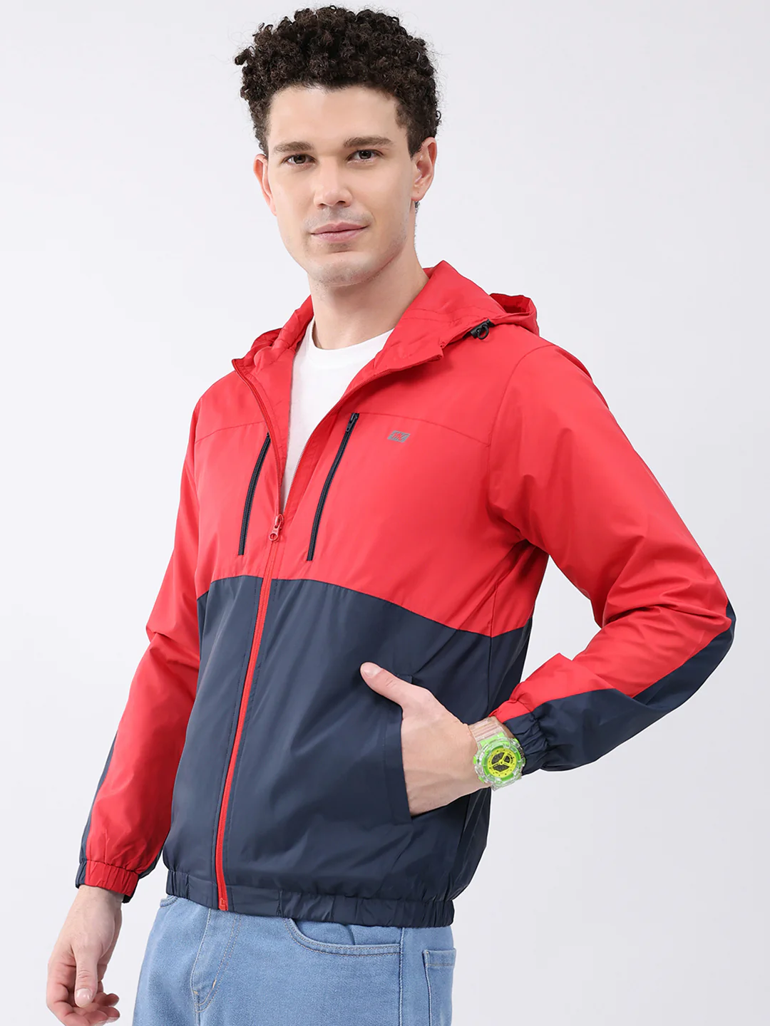 Men Red Printed Collar Full Sleeve Jacket - Image 3