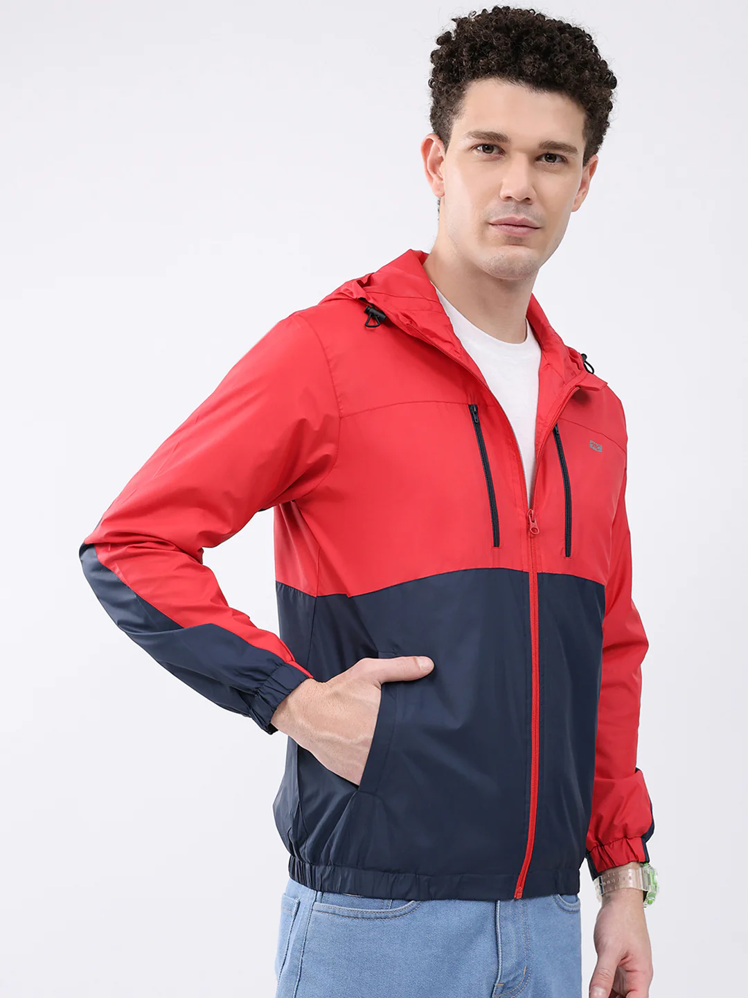 Men Red Printed Collar Full Sleeve Jacket - Image 4