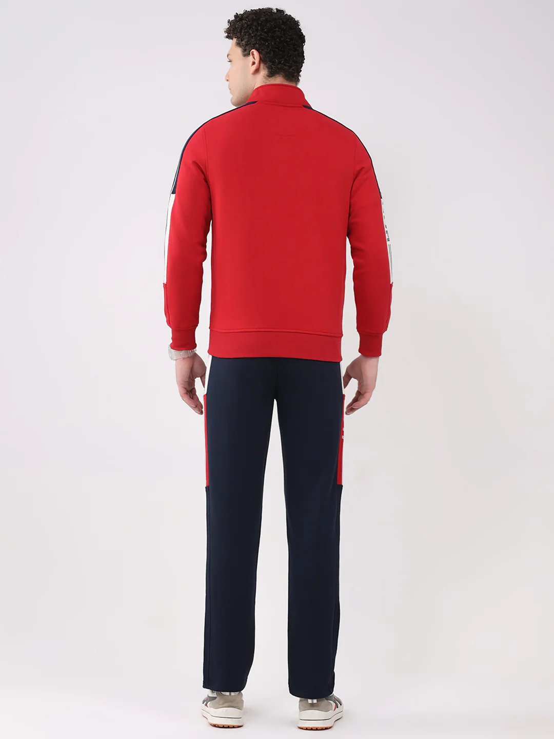Men Red Printed Collar Full Sleeve Winter Tracksuit - Image 5