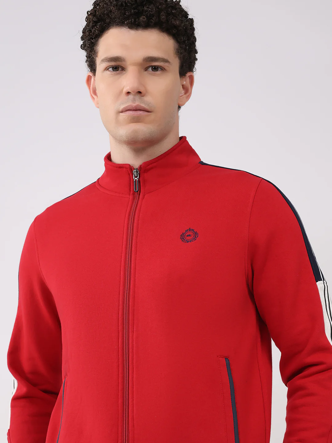Men Red Printed Collar Full Sleeve Winter Tracksuit - Image 6