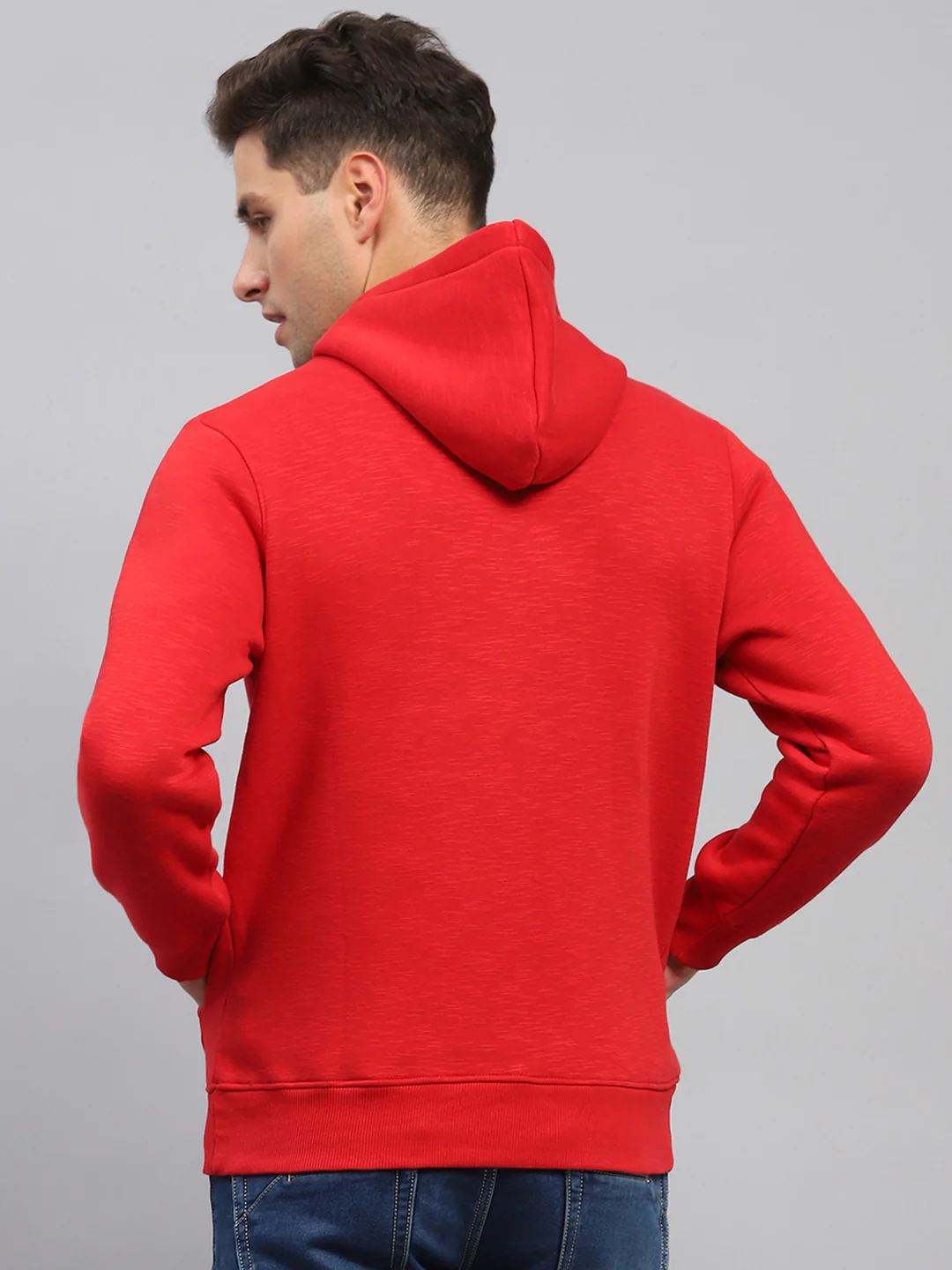 Men Red Printed Hooded Full Sleeve Sweatshirt - Image 5