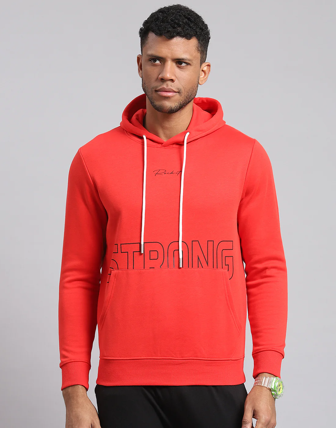 Rock.it Men Red Printed Hooded Full Sleeve Sweatshirt - Image 2