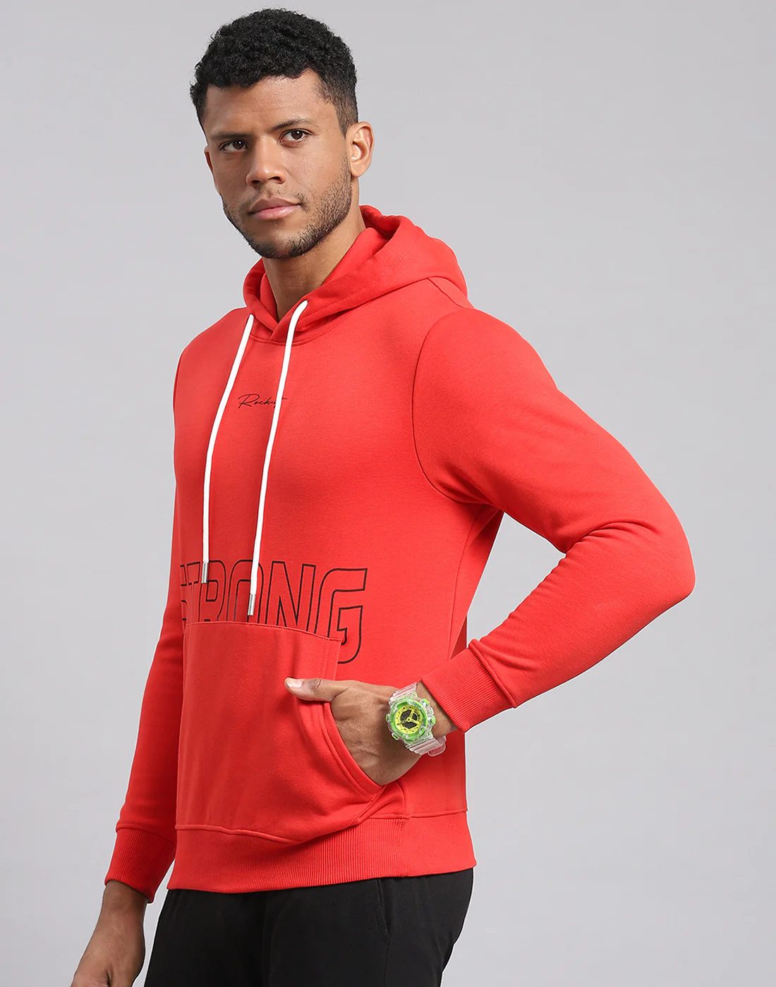 Rock.it Men Red Printed Hooded Full Sleeve Sweatshirt - Image 3