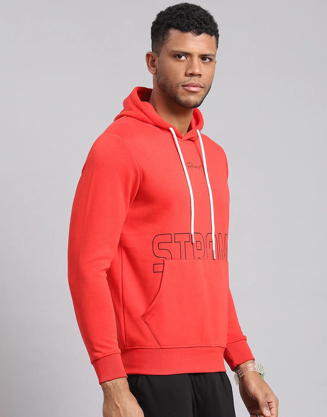 Rock.it Men Red Printed Hooded Full Sleeve Sweatshirt - Image 4