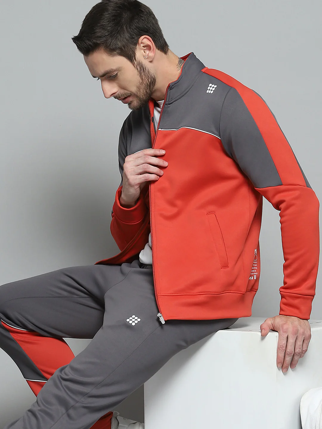 Rock.it Men Red Printed Mock Neck Full Sleeve Winter Tracksuit - Image 6