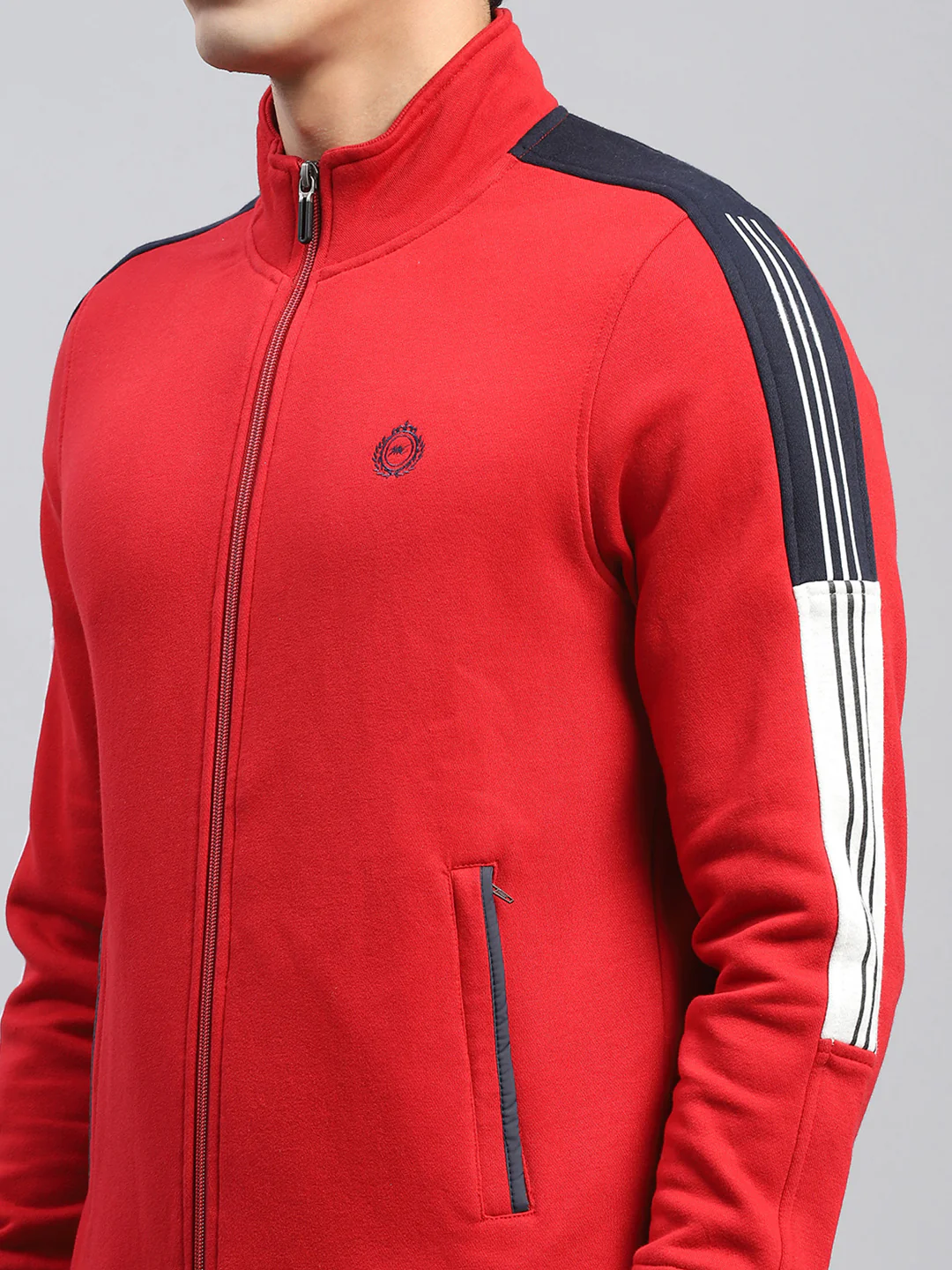Men Red Printed Mock Neck Full Sleeve Winter Tracksuit - Image 6