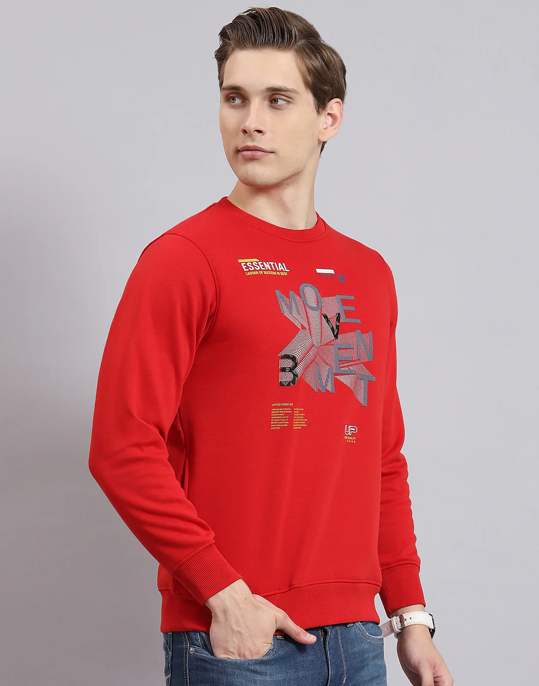 Men Red Printed Round Neck Full Sleeve Sweatshirt - Image 4